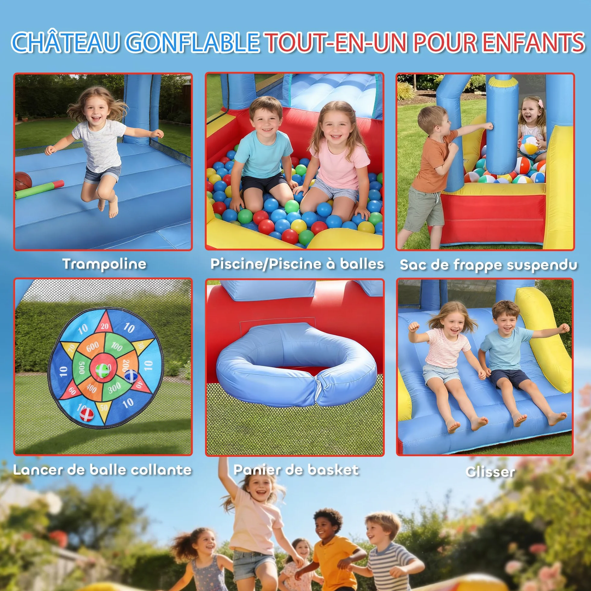 AIYAPLAY Château Gonflable 5 en 1 avec Souffleur et Pistolet à Eau, Parc Aquatique Enfants 3-8 Ans
