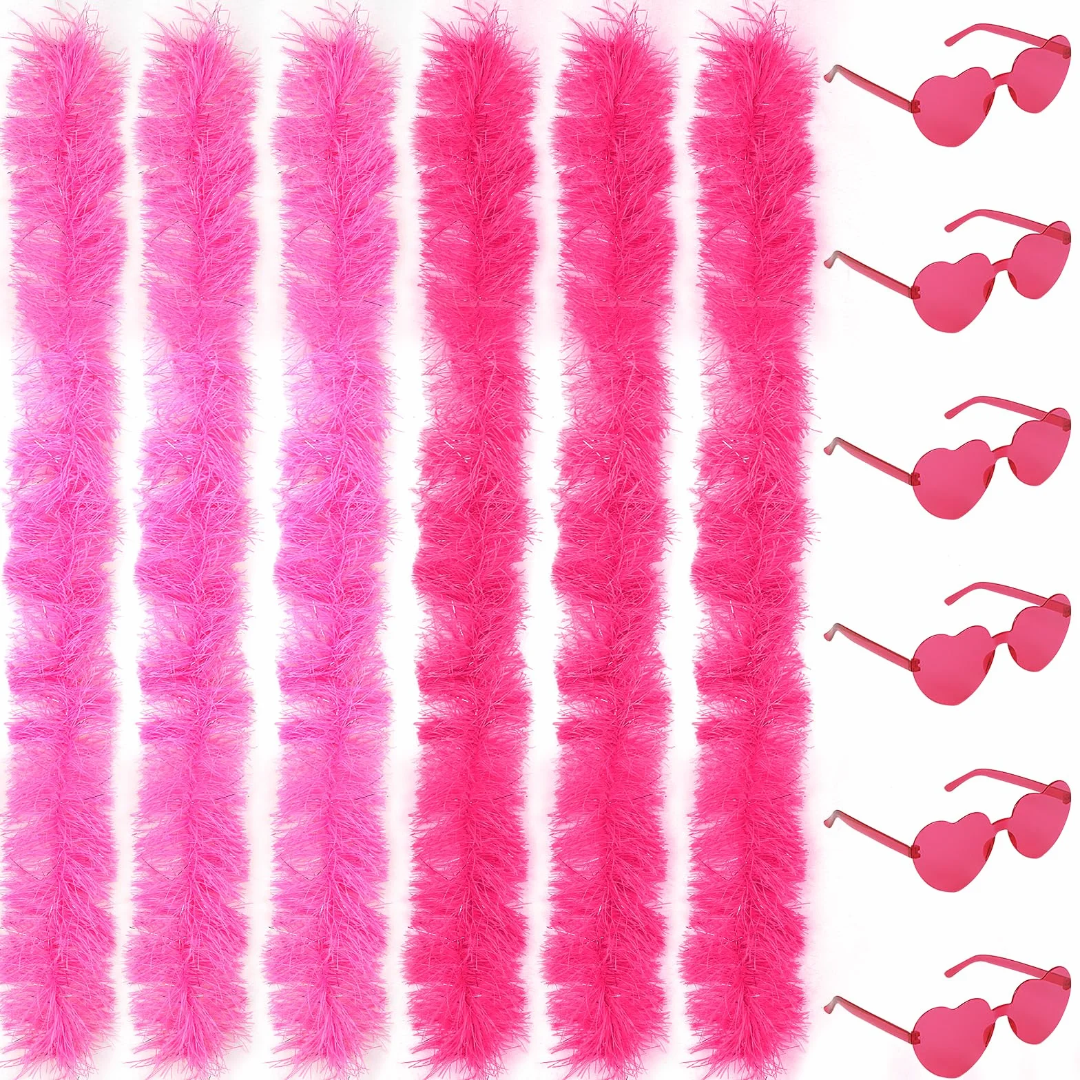 LACGO Lot de 6 boas en plumes avec 6 lunettes de soleil sans monture pour fête carnaval Halloween
