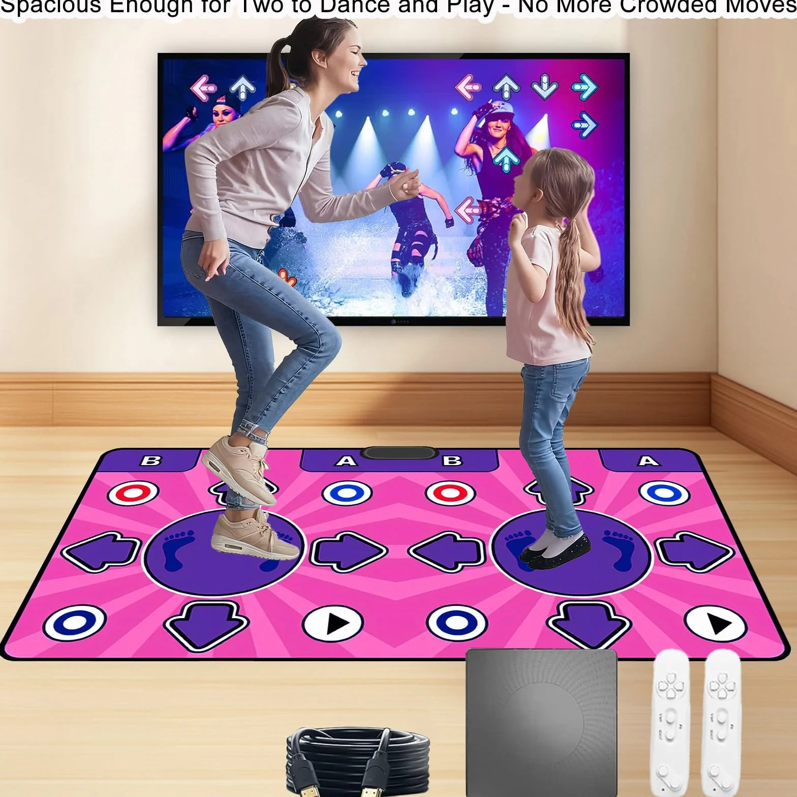 Tapis de Danse Interactif Double pour Enfants avec Connexion HDMI, Antidérapant, Plus de 100 Jeux & Télécommandes sans Fil