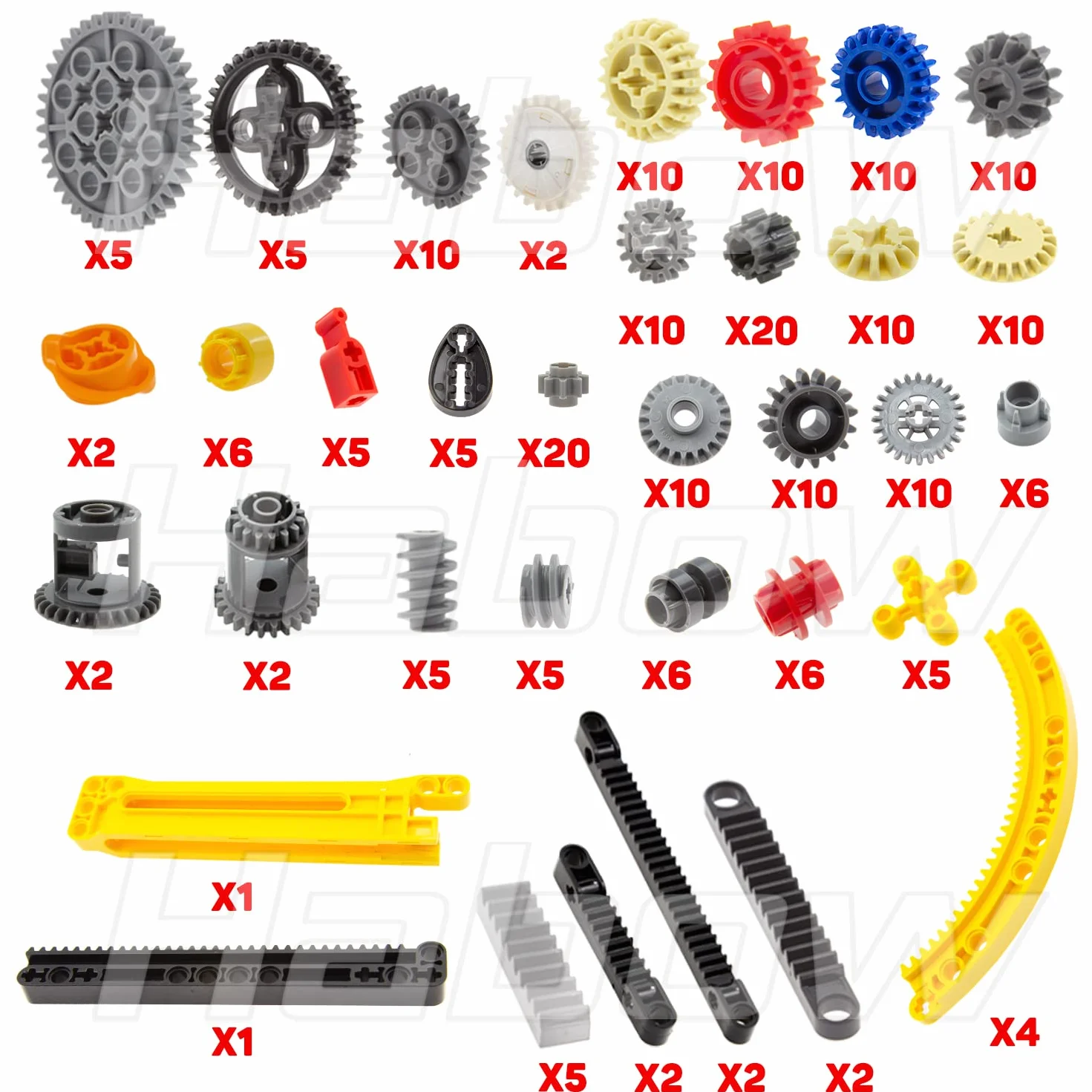 Habow 233pcs Technic-Parts Gears Axle-Pin-Connector Compatible avec Marques de Blocs de Construction Grand Public Cam Worm Cogs Gears Steering Parts Kit