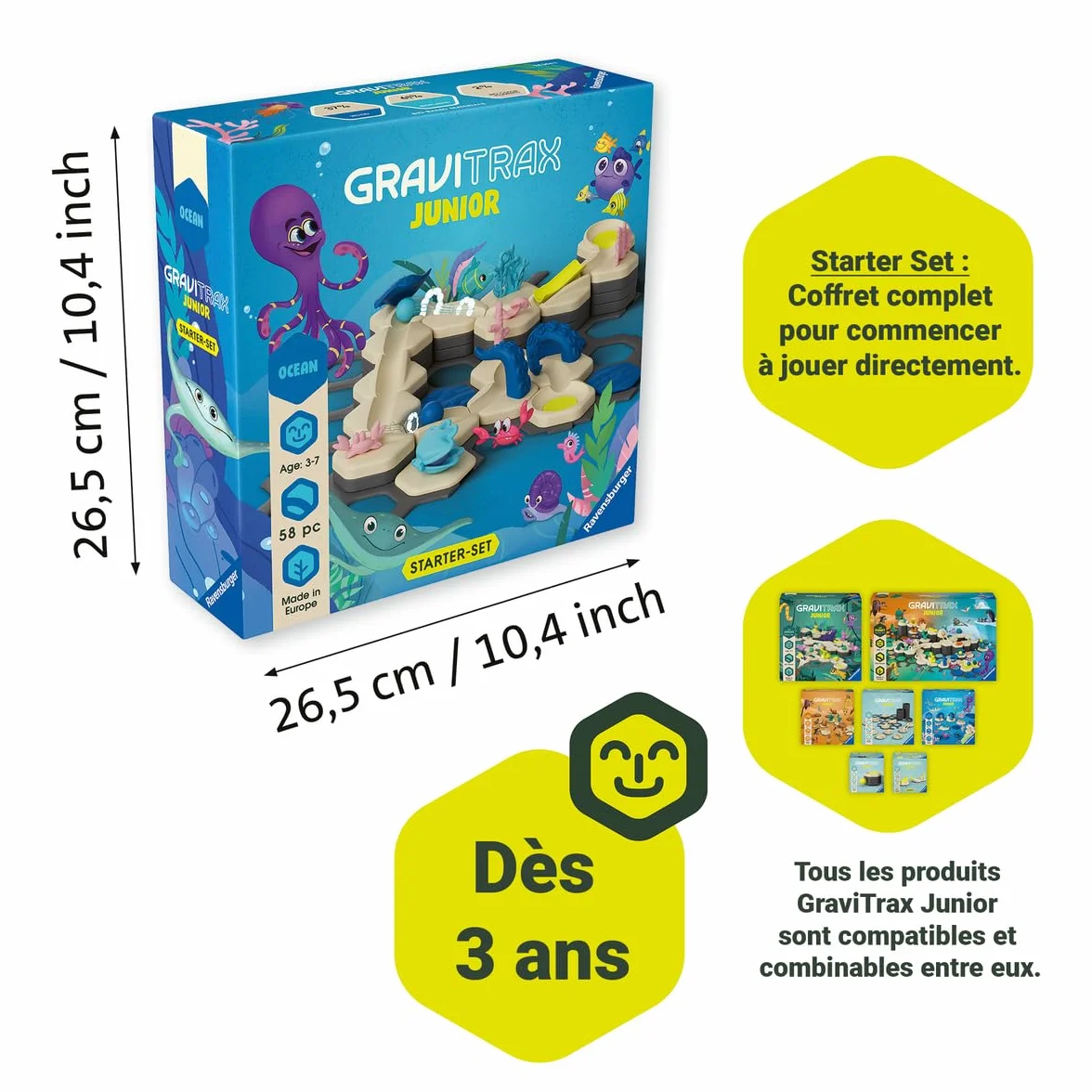 Ravensburger GravitraX Junior S Ocean Piste à Bille Extensible Enfants, Marbre Écologique