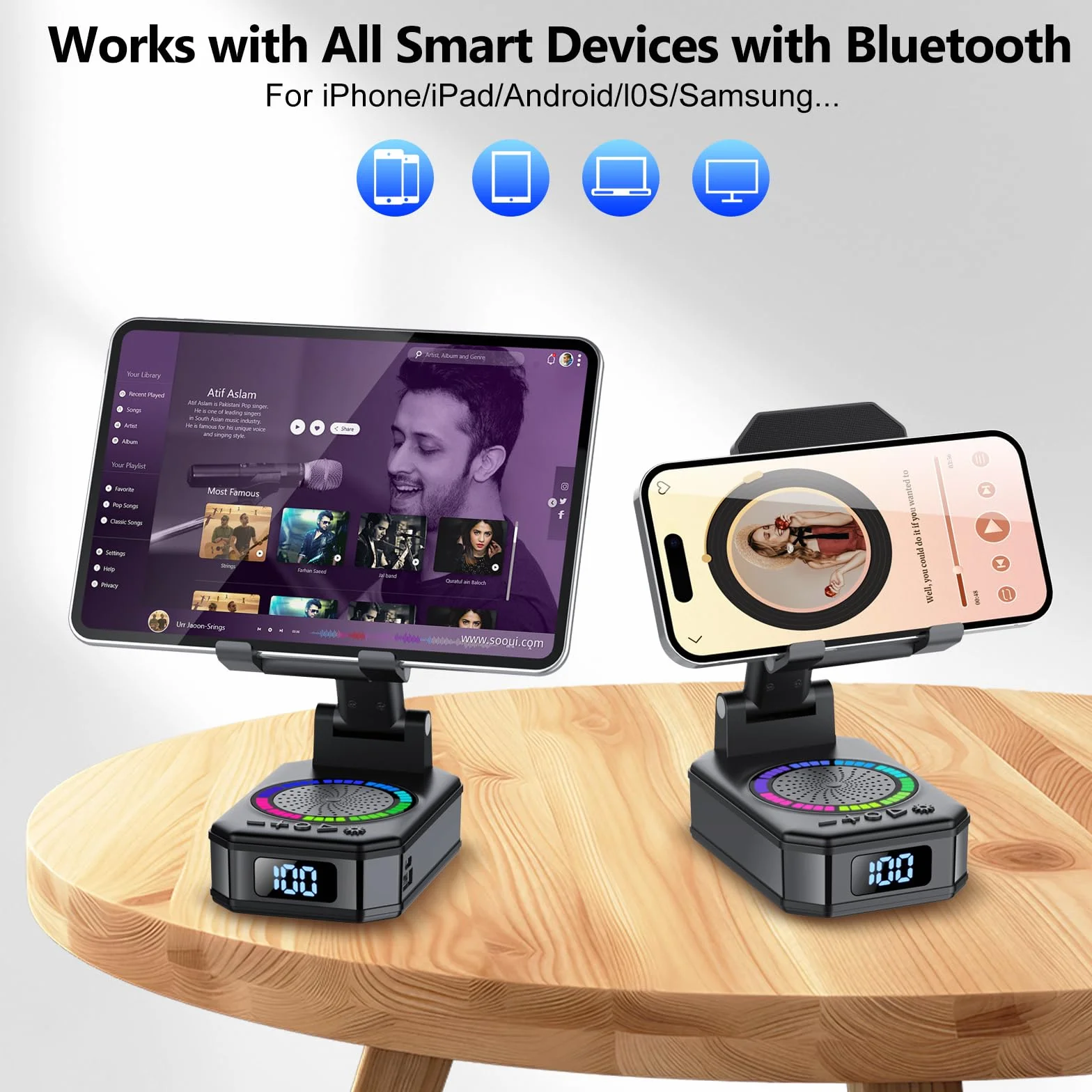 Enceinte Bluetooth 4-en-1 avec Support Téléphone, Recharge Pliable, 7 RGB, Cadeau Homme Fête des Pères