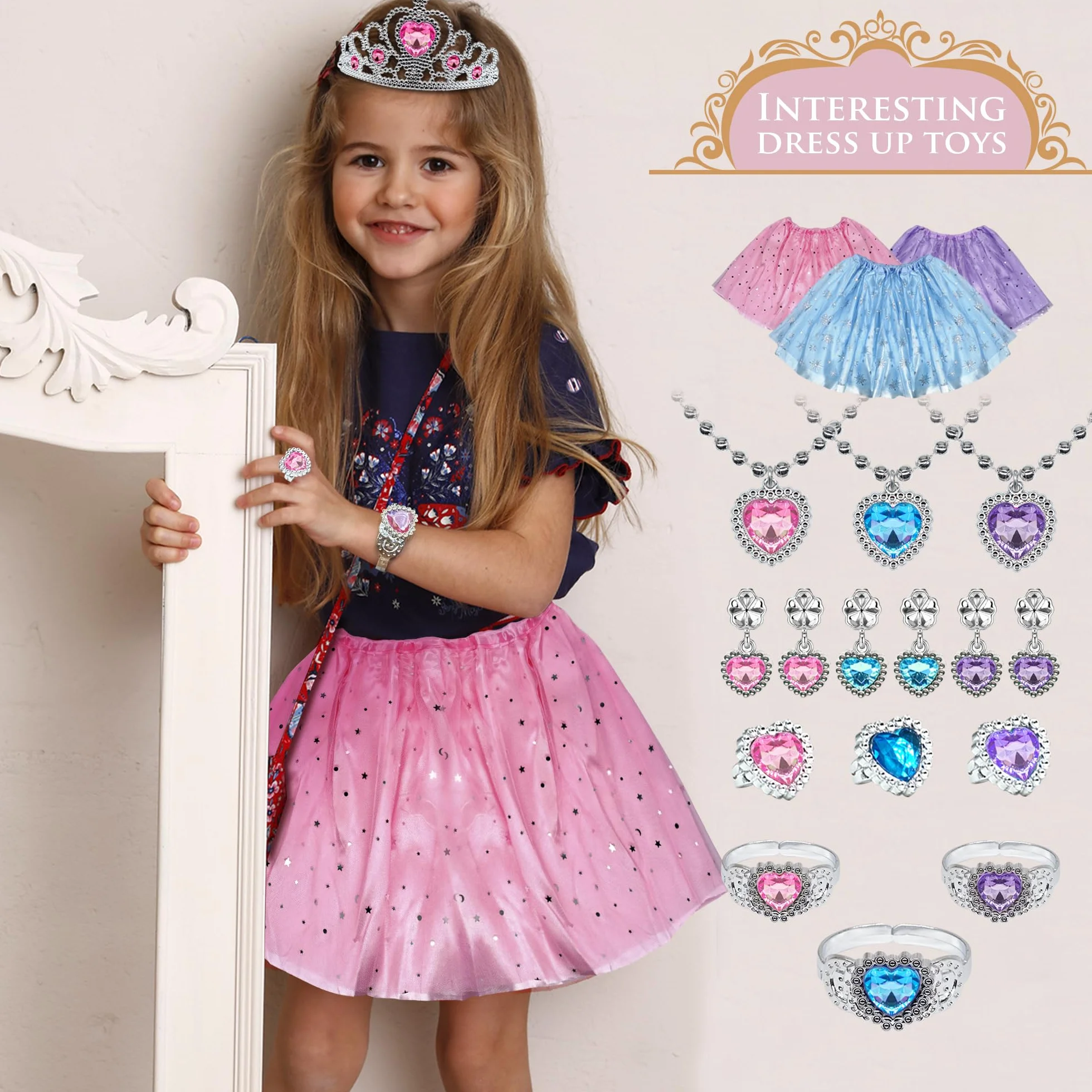 Princesse Costume Jouets pour Filles 3-6 Ans avec Jupes, Jeu de Rôle Cadeau Anniversaire Noël