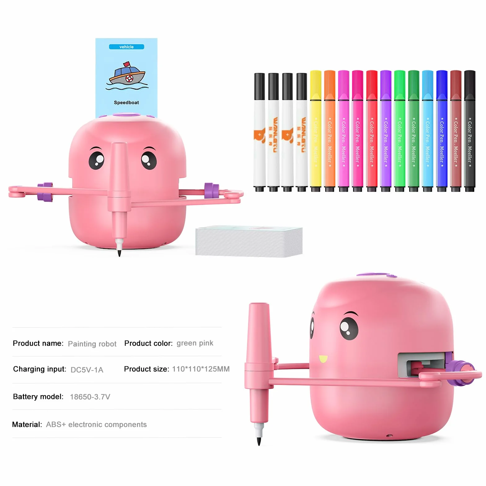 Drawing Robot for Kids Montessori Educational Painting Toy 5+ Voice Interaction 16 Color Pens 100 Learning Word Cards Gift 5+ Year Old Boys Girls Pink