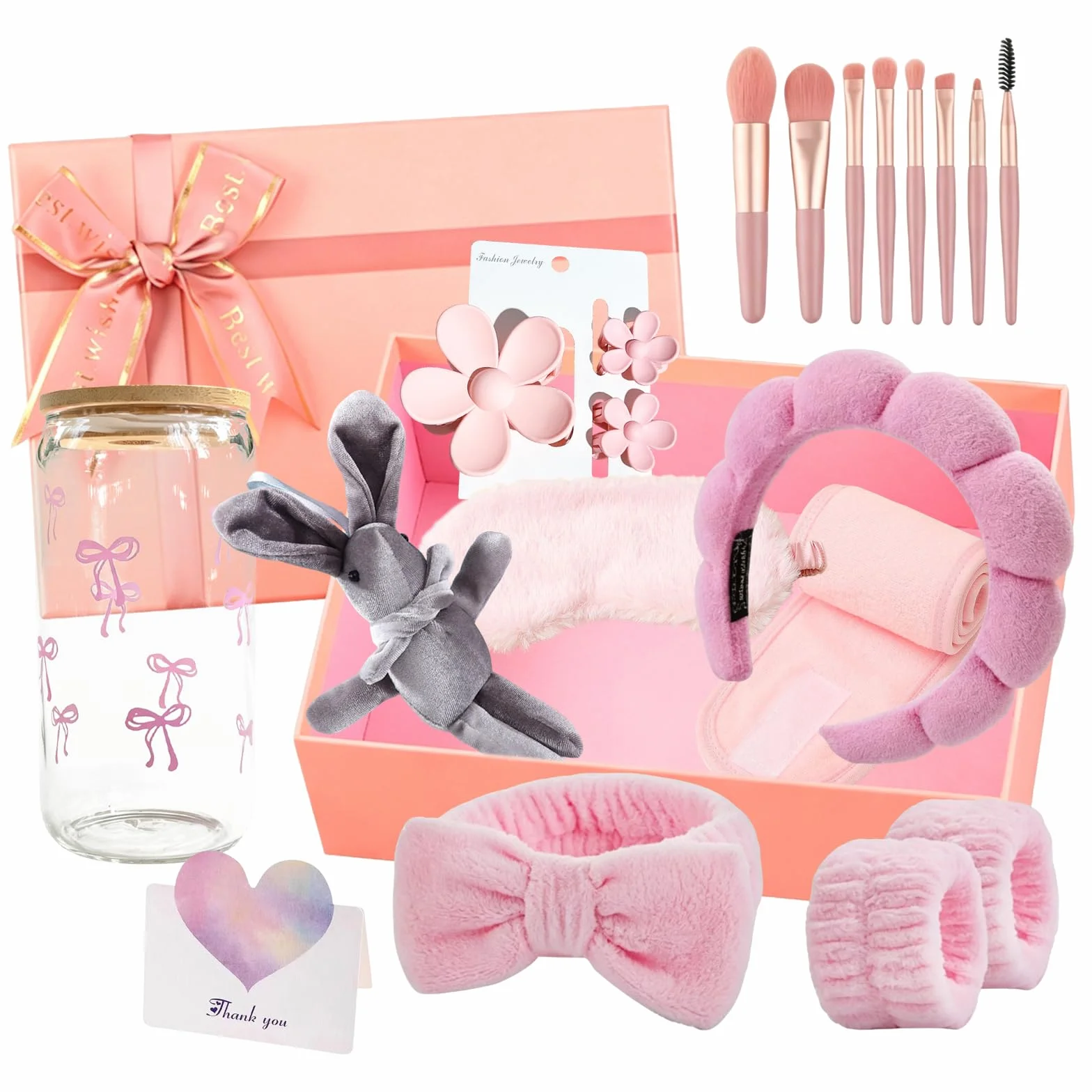 Coffret Cadeau Original pour Fille 8-18 Ans avec Verre Pinceau à Maquillage Bandeau Rose