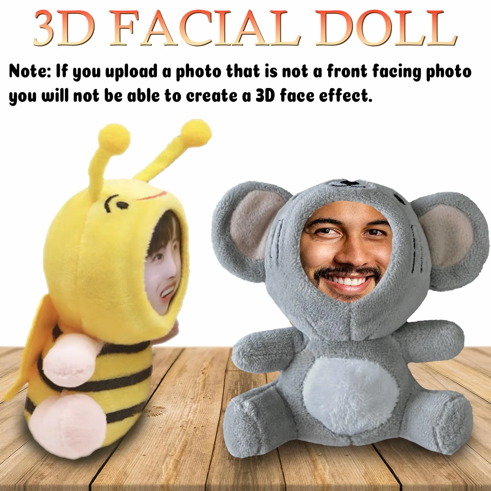 Peluche abeille personnalisée porte-clés 5 pouces cadeau photo visage