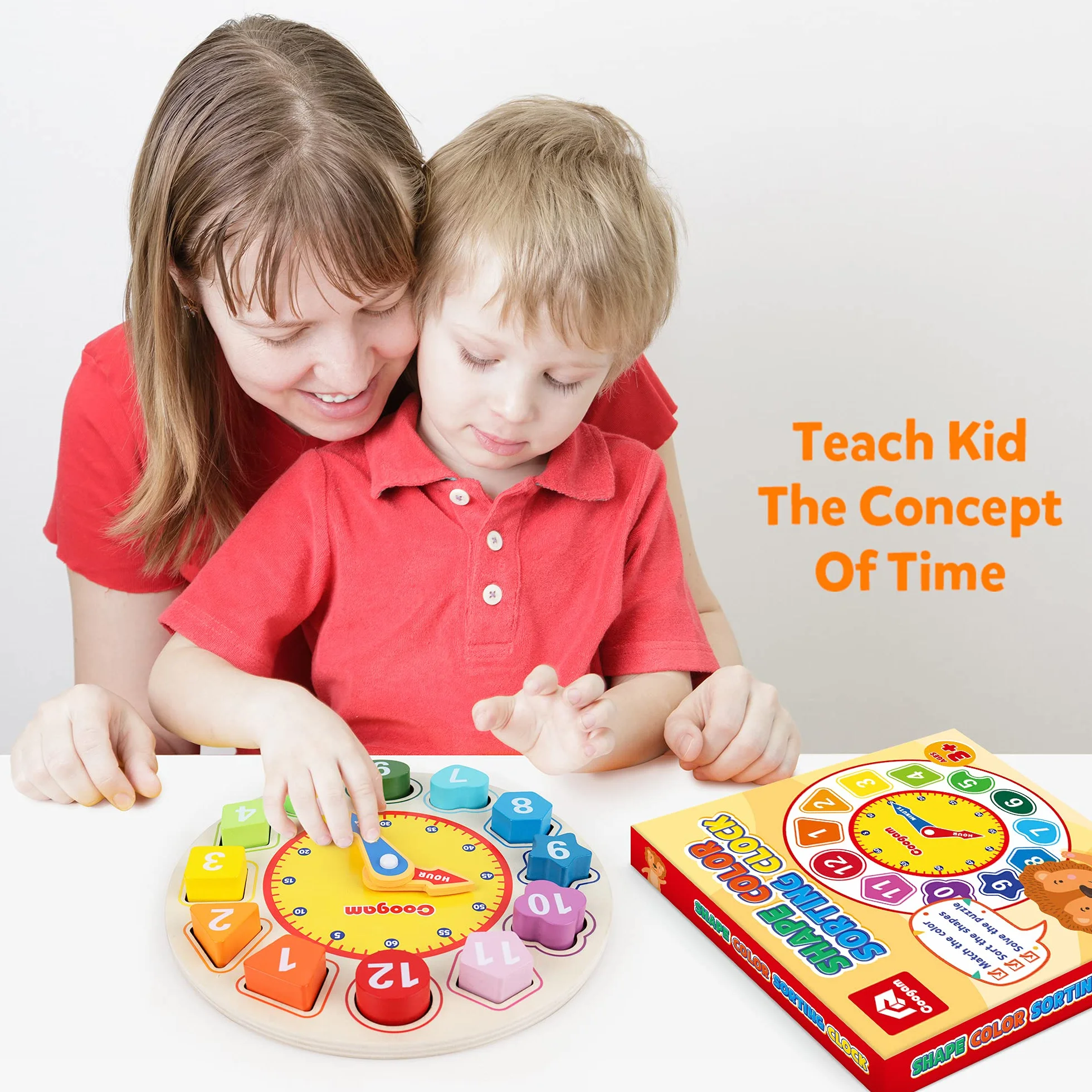 Coogam Horloge en Bois Forme Tri Puzzle Montessori Apprentissage précoce Jouet éducatif Cadeau Bambin