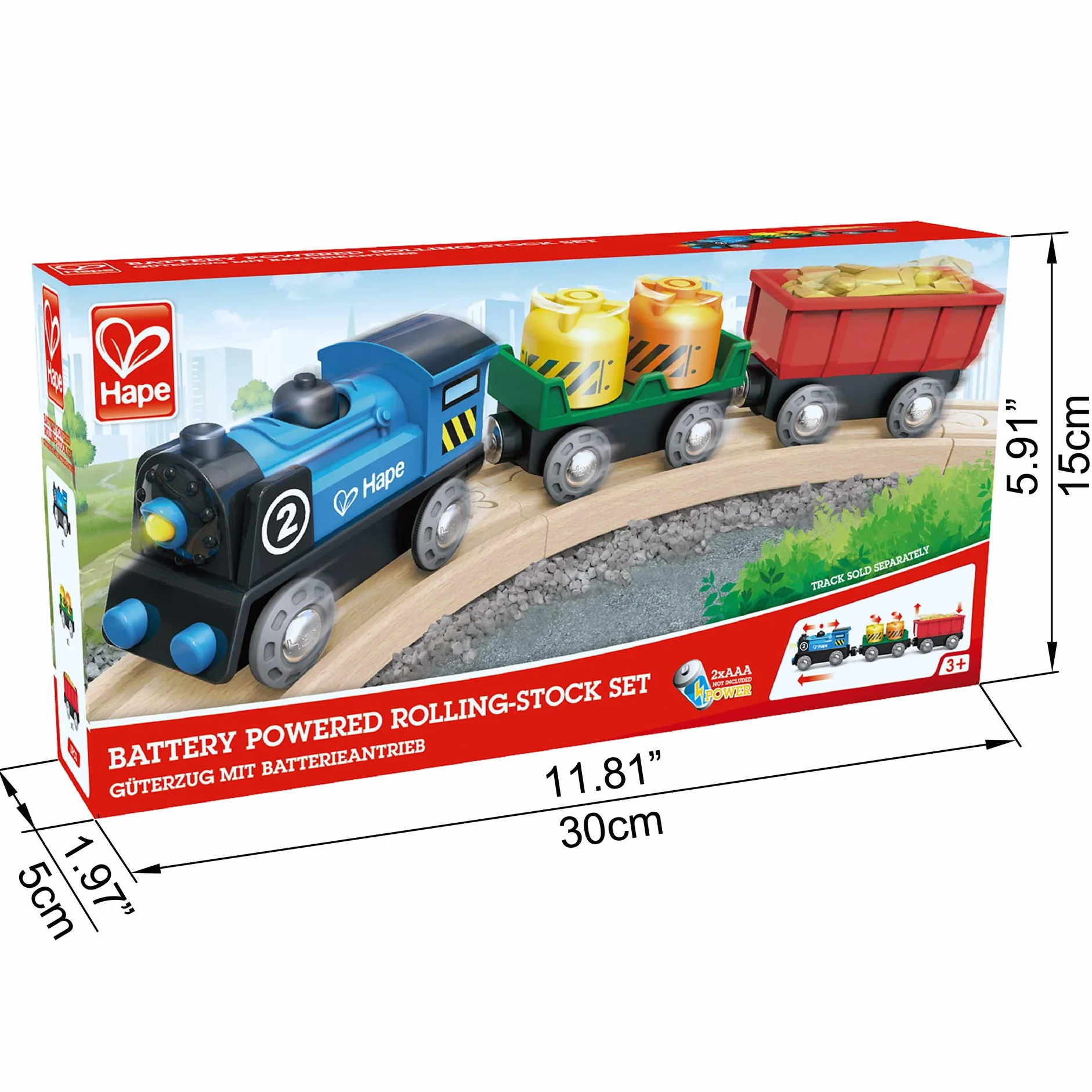 Hape Train de Marchandises à Piles - Locomotive Électrique Bleue avec Deux Wagons pour Enfant dès 3 Ans