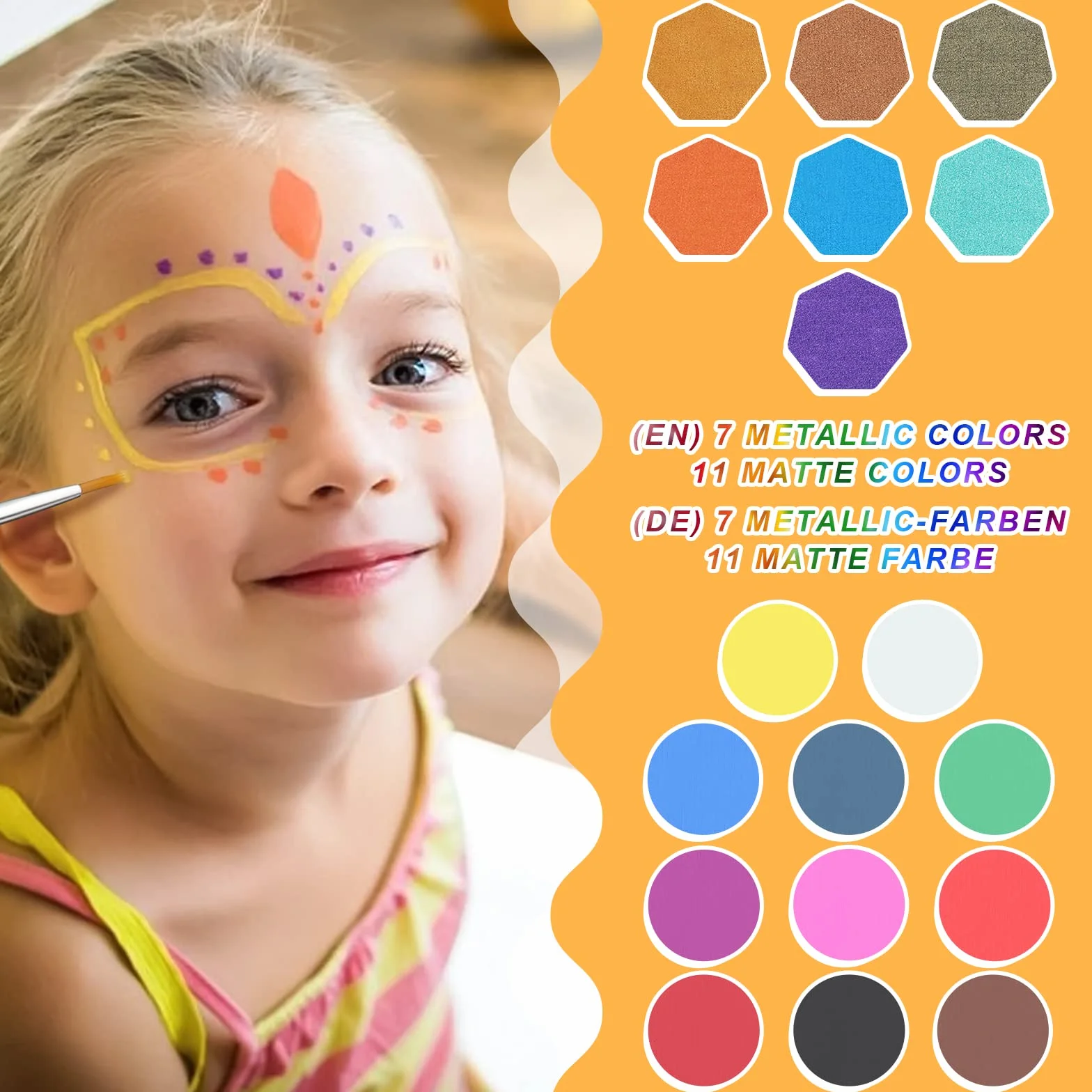Janolia Palette Maquillage Enfant 18 Couleurs Peinture Visage avec 2 Pinceaux Kit Maquillage Carnaval Halloween