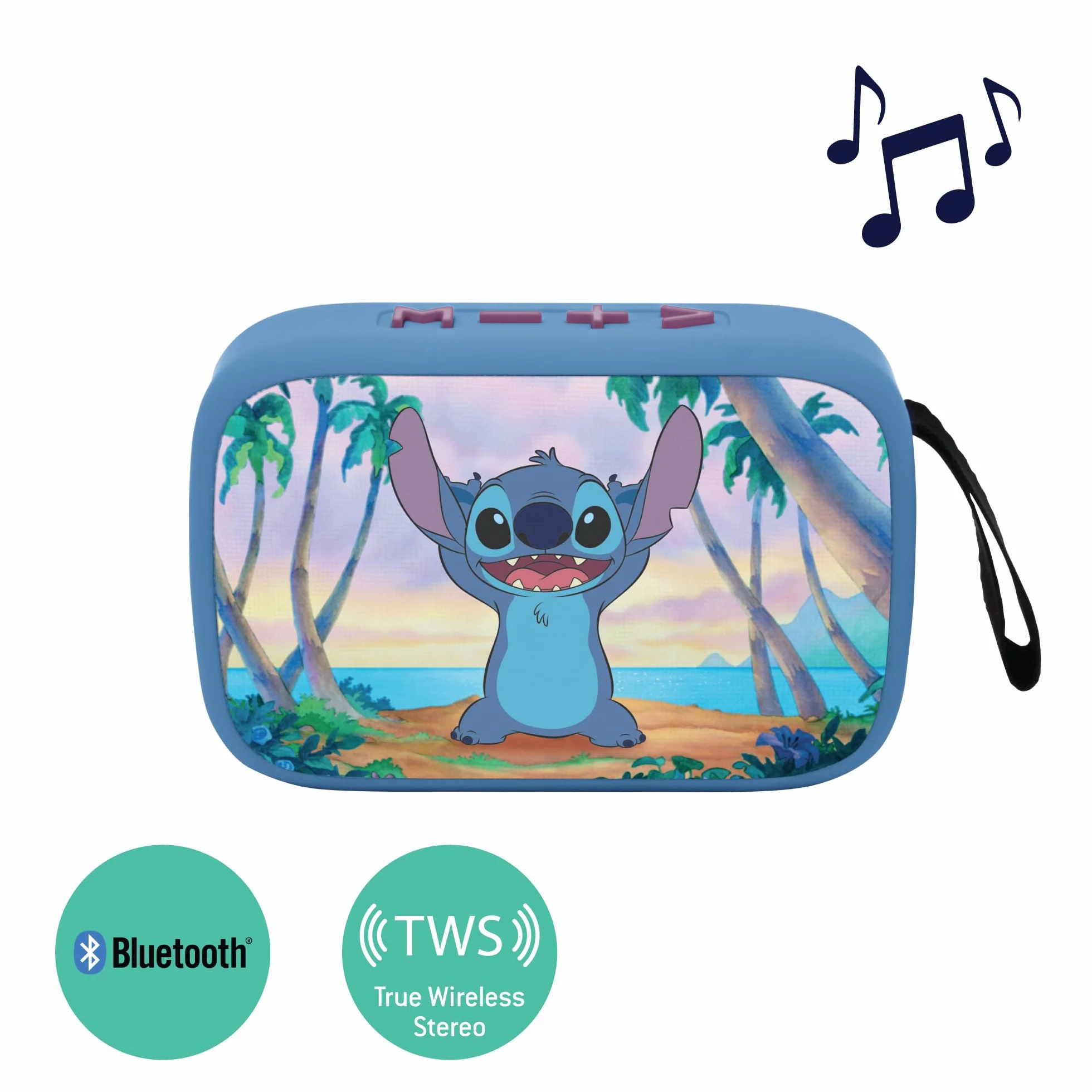 Lexibook Disney Stitch Enceinte Portable Bluetooth USB-C Carte SD/TF Batterie Rechargeable Bleu BT018D