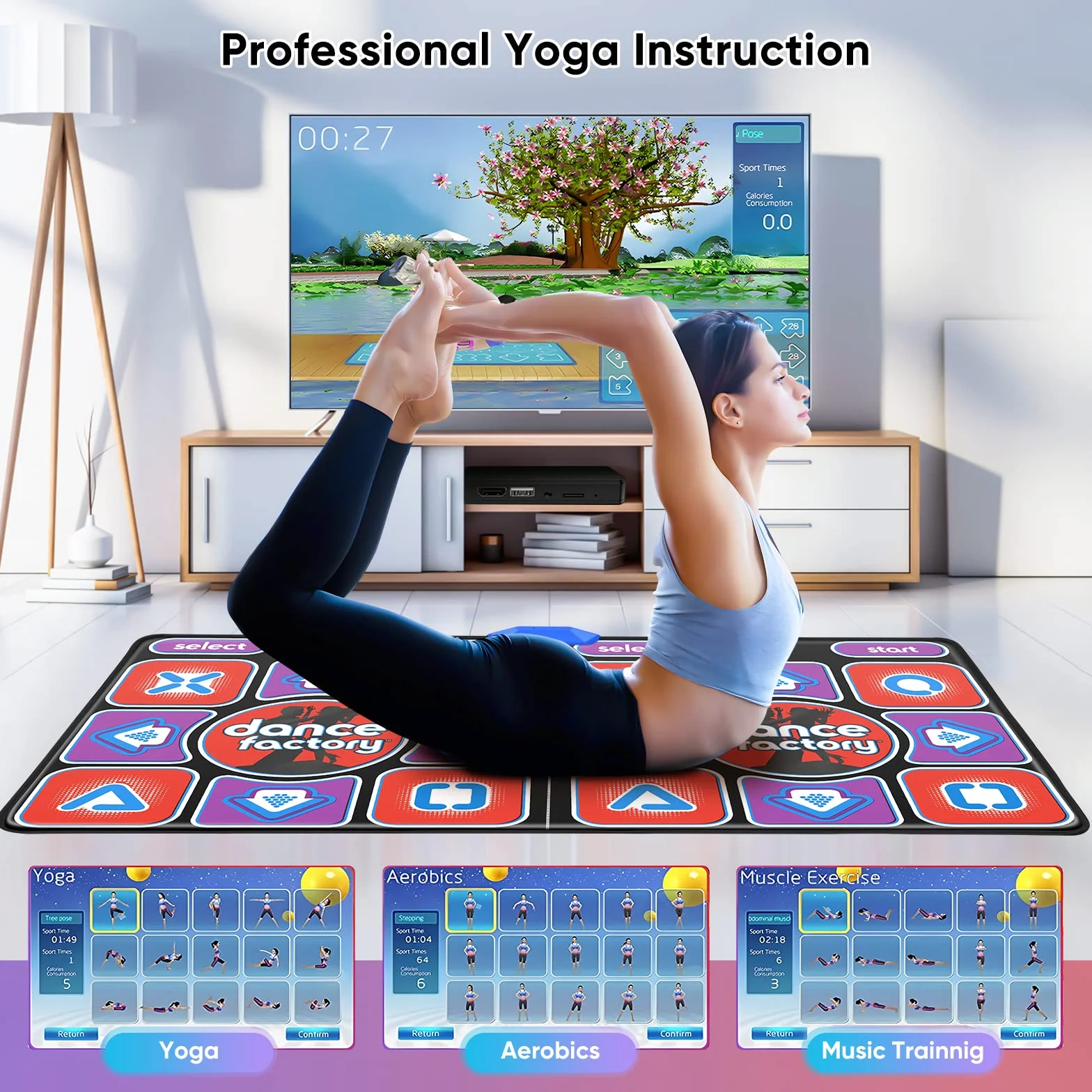 Tapis de Danse Double Ultimate Family Fun antidérapant sans Fil 200 Jeux 100 Morceaux Musique Enfants Adultes 166 x 93 cm