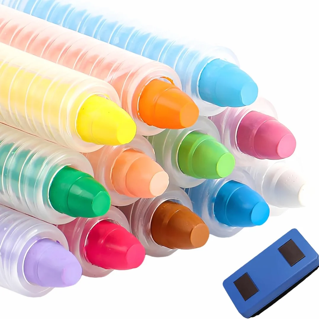 Craies pour Tableau Noir Lavables Sans Poussière Non Toxiques Effaçables pour Enfants 12 Pièces