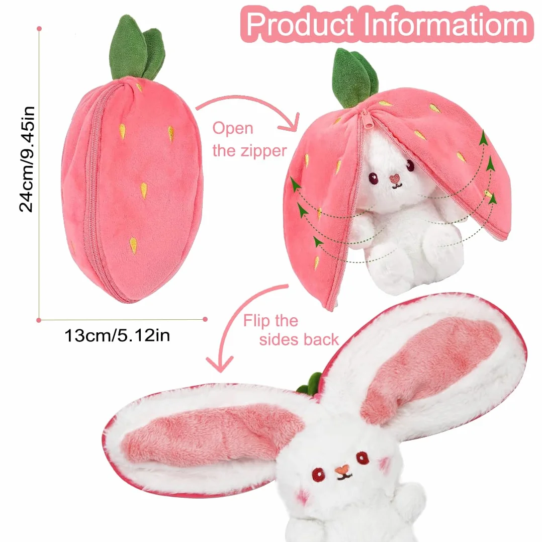 Lapin en peluche rose fraise 24 cm jouet Pâques pour enfants
