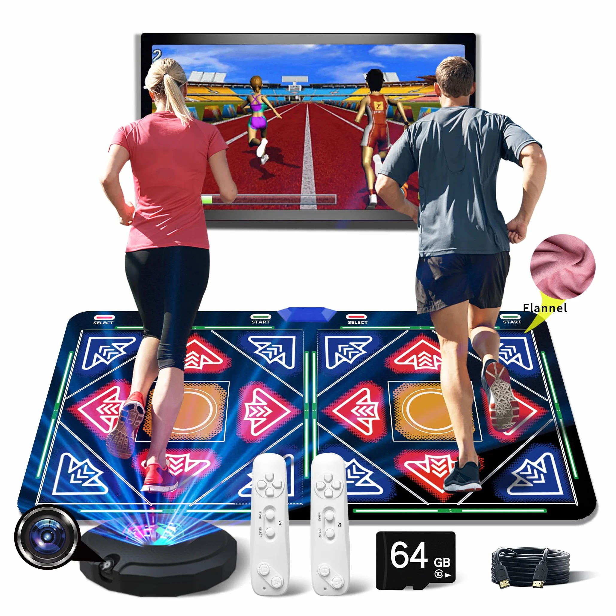 Tapis de Danse Électronique avec Caméra, 64 Go, 1030 Jeux, 81 Vidéos Musicales, 650 Chansons