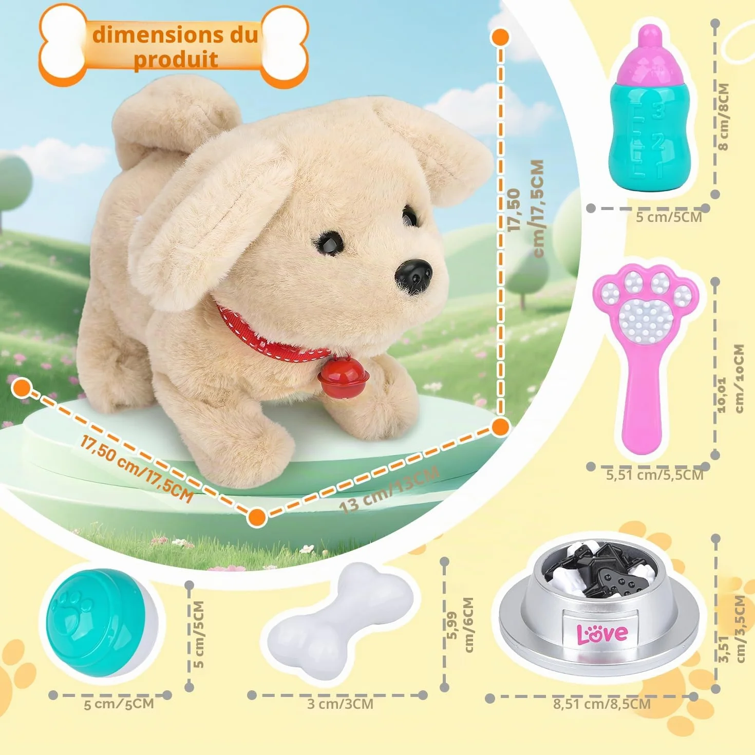 Peluche Chien Interactif qui Court et Aboie, Jouet Animaux Électronique en Laisse pour Enfants 3-7 Ans