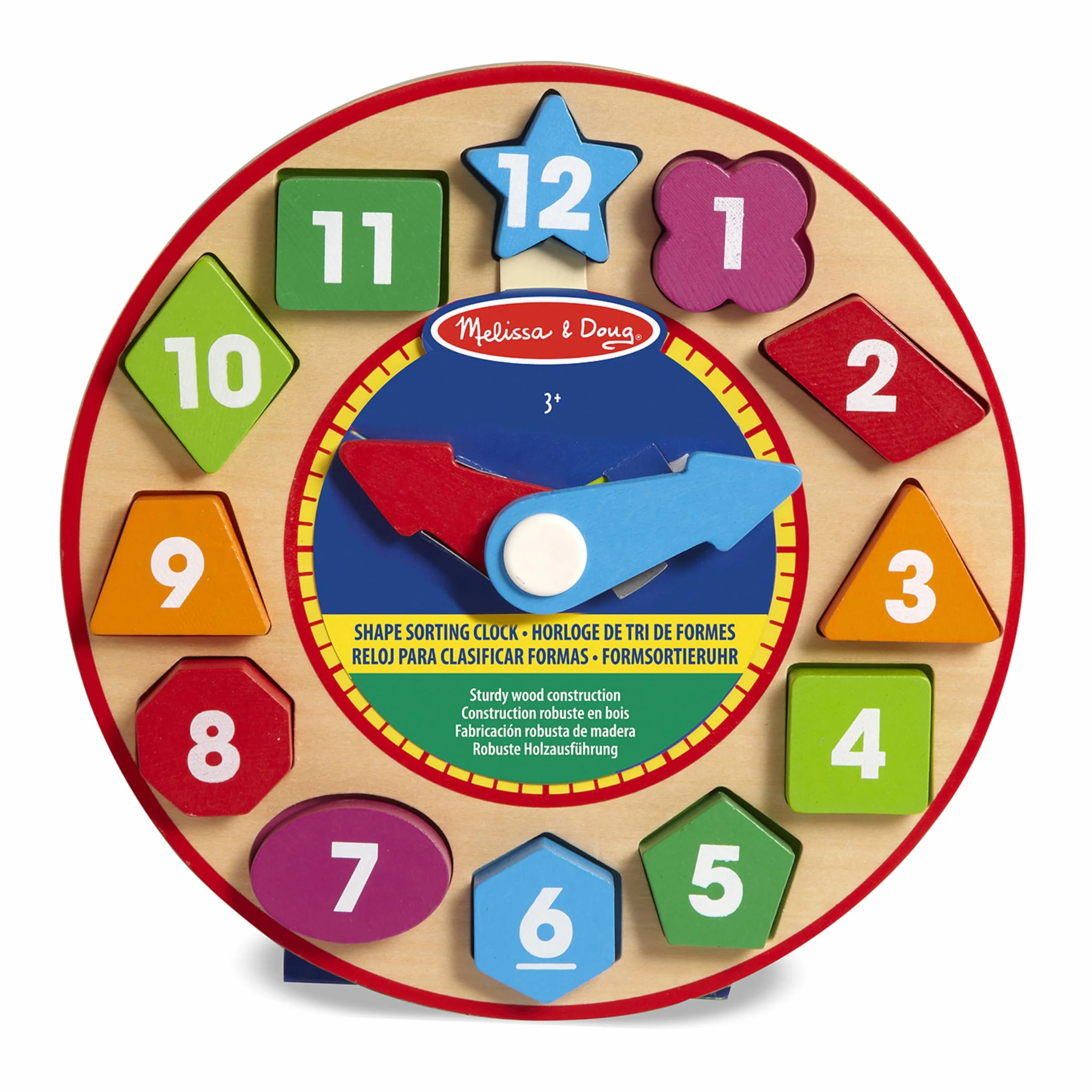 Melissa & Doug Horloge De Tri De Formes, Jouet en bois pour enfants d'eveil et d'apprentissage, Cadeau pour garçon ou fille