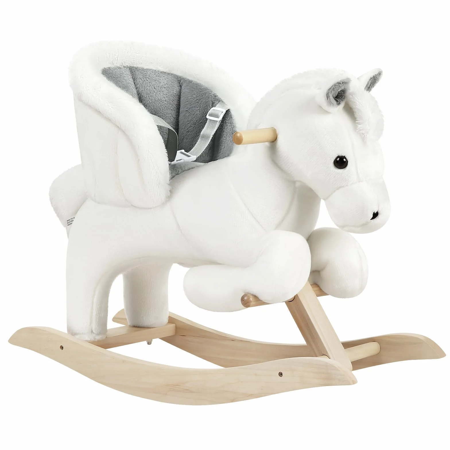 WOLTU Cheval à Bascule en Peluche, Animal à Bascule pour 1-3 Ans, Ceinture de Sécurité Effet Sonore Blanc Gris