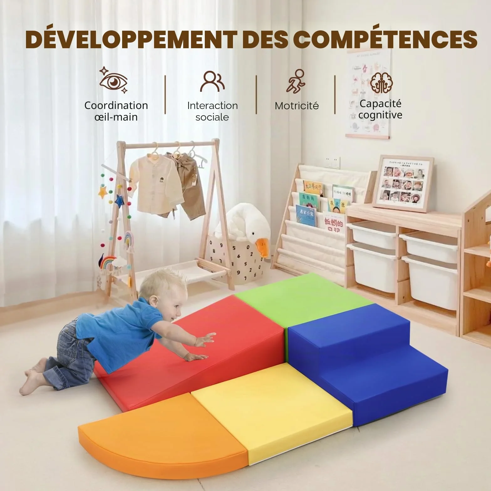 Parcours Motricité Bébé 5 Pièces Blocs Mousse Éducatifs Jouets d'Escalade Antidérapante