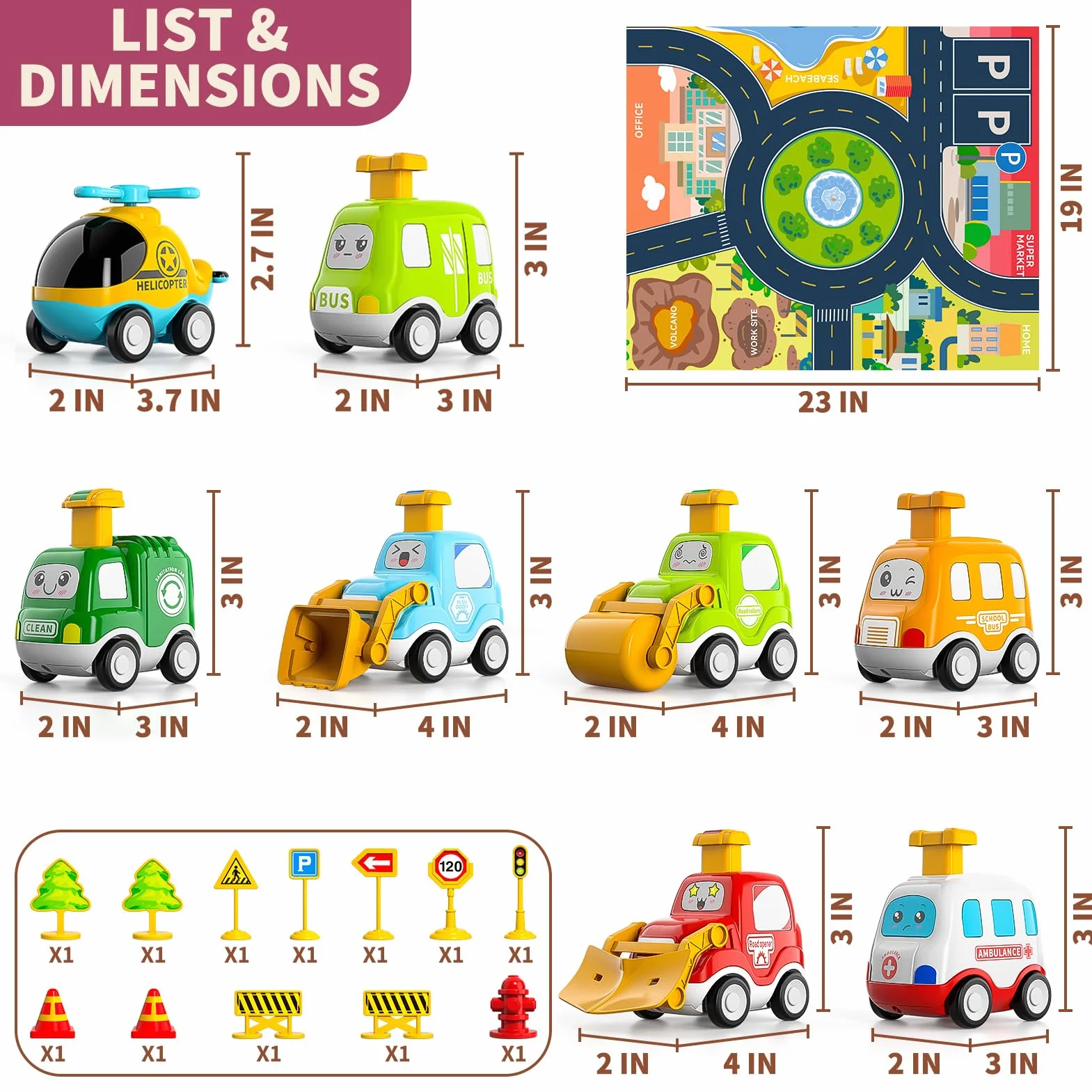 Ensemble de Jouets de Voitures 10 pièces - Voitures à Tirer en Arrière pour Enfants 1 an+
