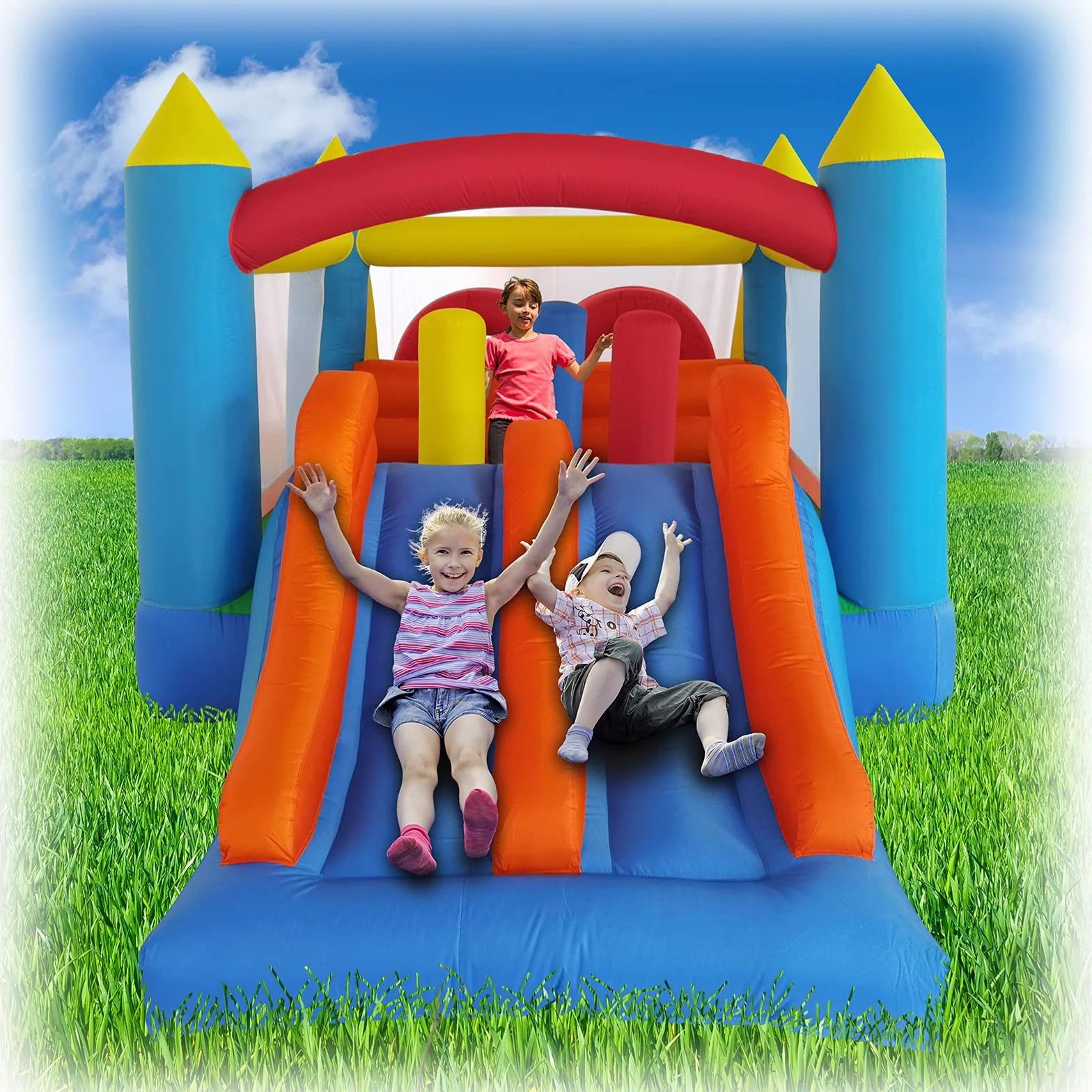 Ballsea Grand Château Gonflable avec Souffleur 488x240x190 cm Enfant Exterieur Interieur