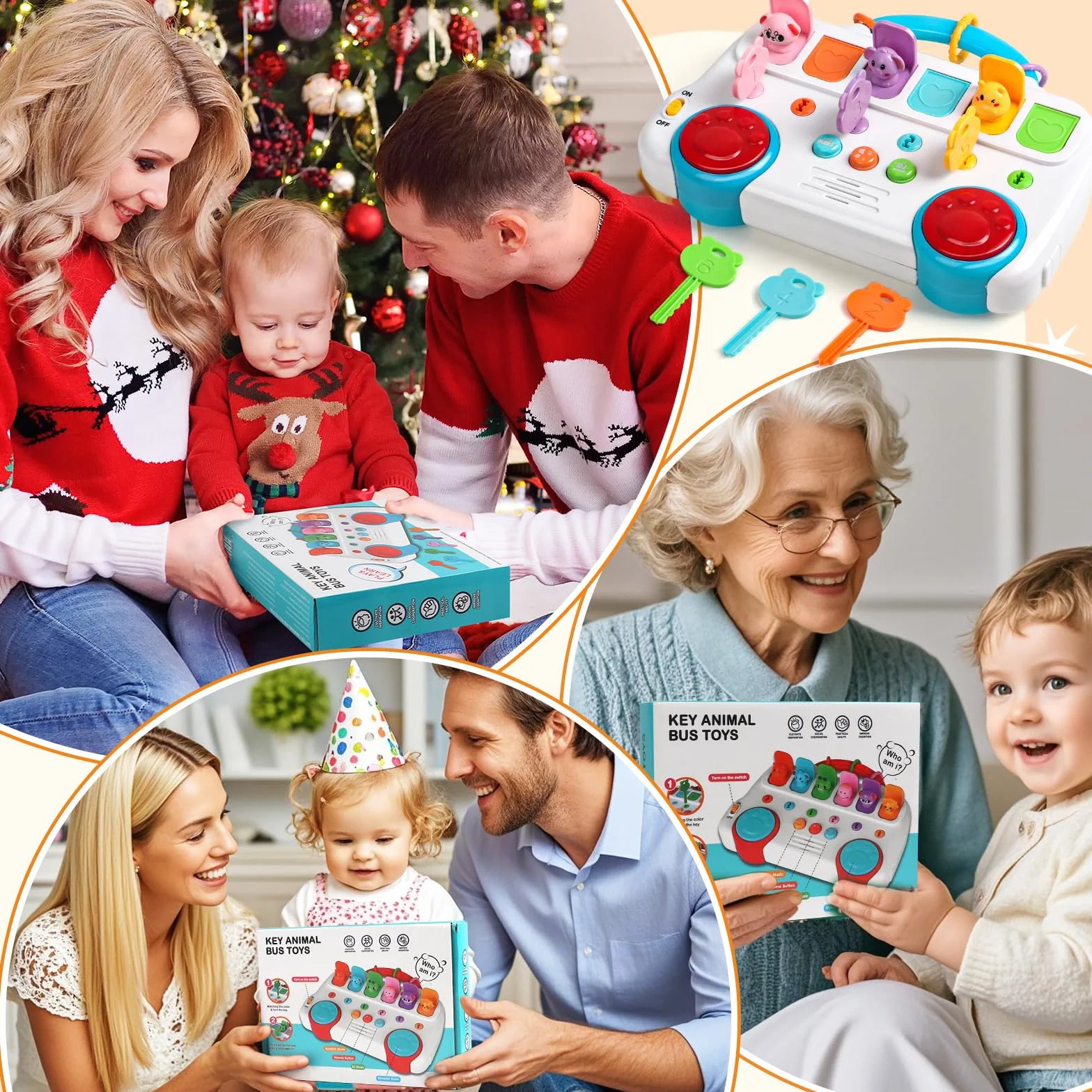 Jouet Montessori 6 Animaux Musique et Lumières Bebe 1 an Fille Garçon Jeu Educatif 12 18 Mois