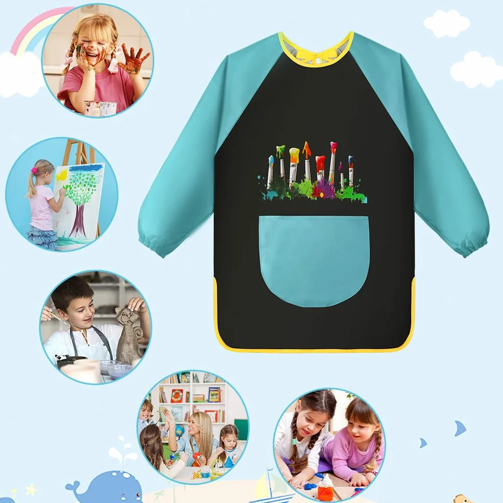 OSDUE Tablier Peinture Enfant Imperméable Manches Longues 7-12 ans avec Poches