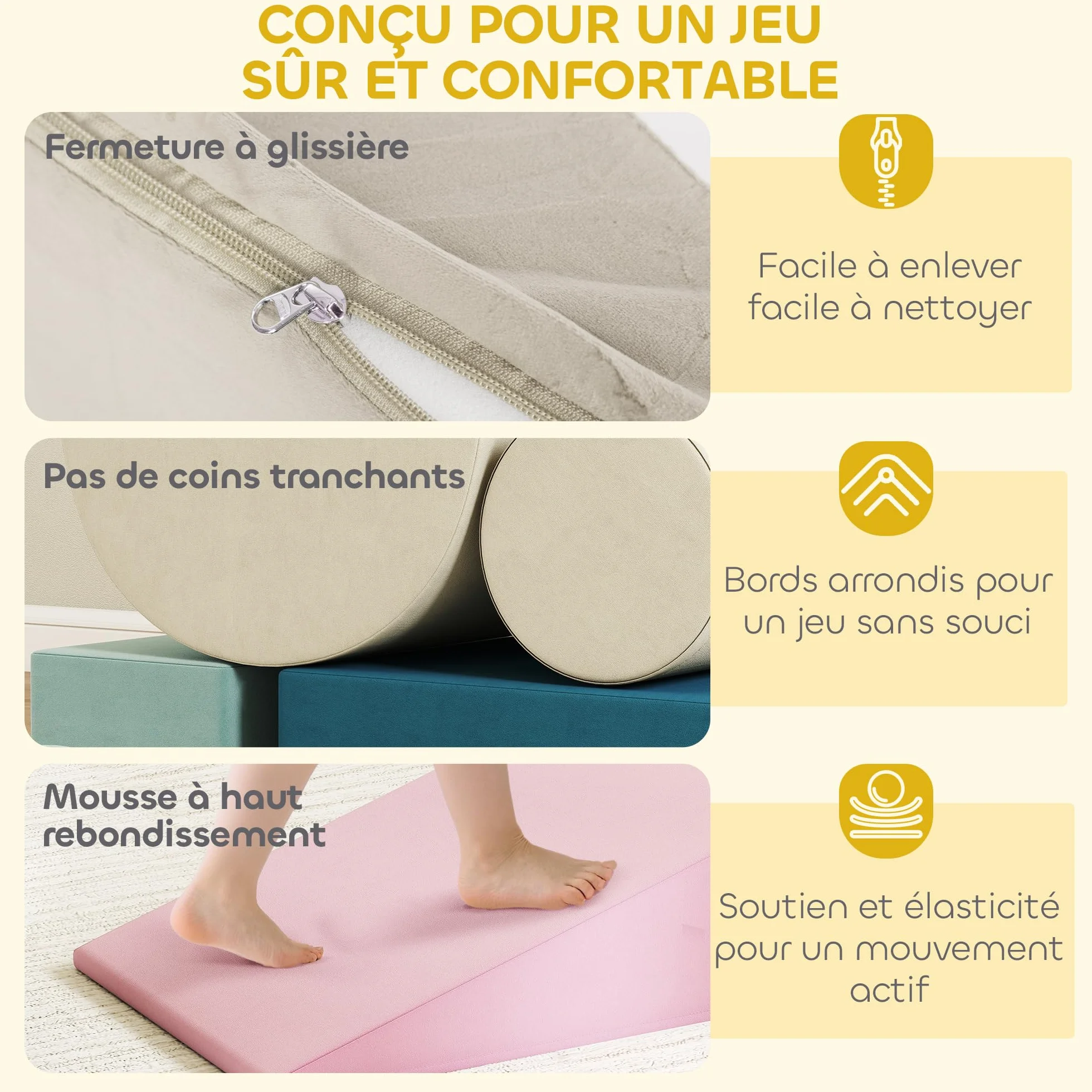AIYAPLAY Parcours motricité bébé modulable, Jouet d'escalade, Blocs Mousse éducatifs 5 pièces, Housse Lavable en Velours, Multicolore