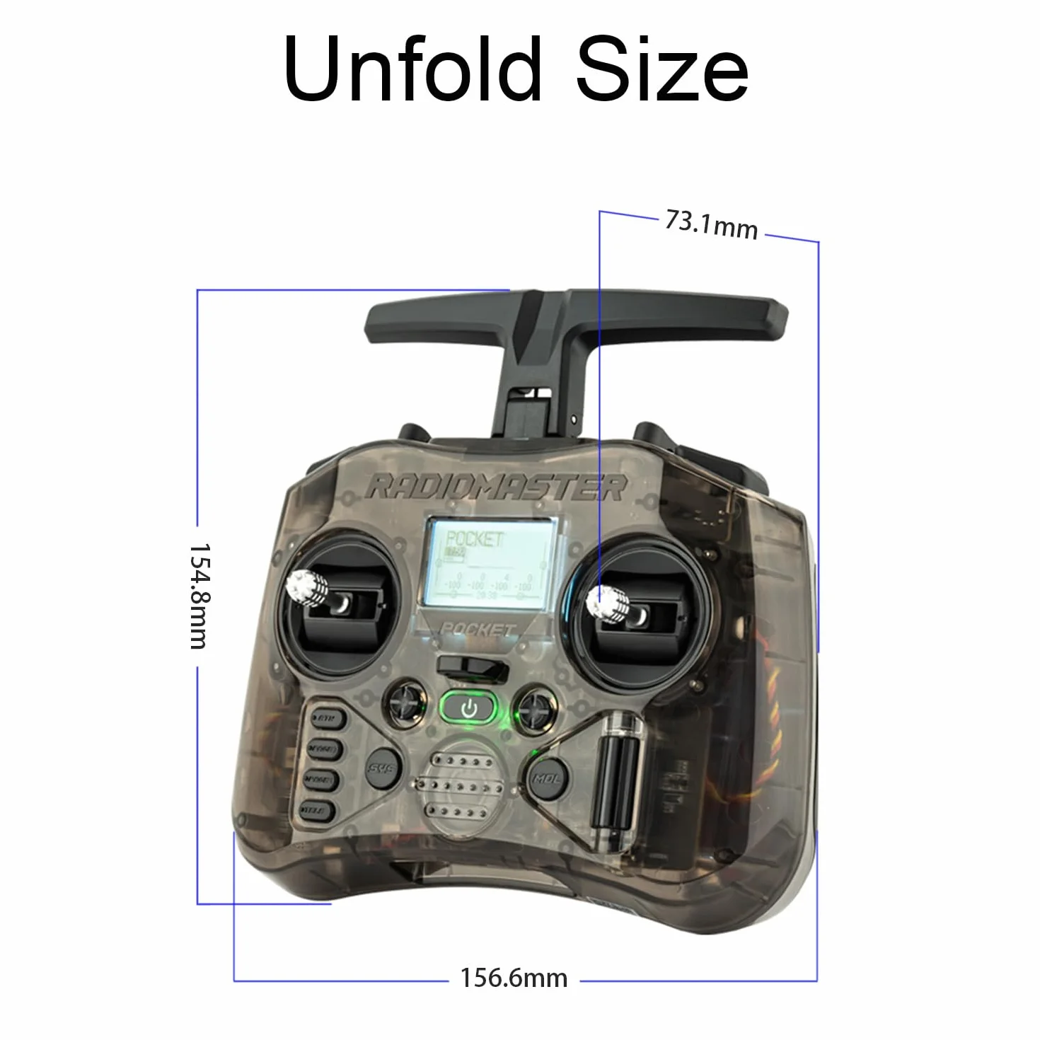 Radiomaster Émetteur Pocket Hall Gimbal, Télécommande ELRS Portable et Légère avec Éclairage LED Intégré, Antenne Pliable, Mode 2 (Charbon)