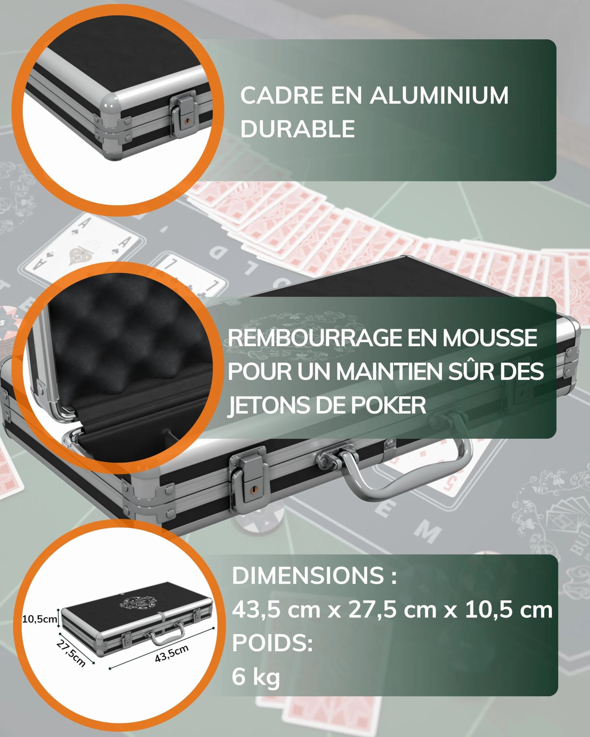 Bullets Playing Cards | Mallette de Poker 300 Jetons Clay 14g – Coffret Complet avec Cartes, dés et Bouton Dealer en céramique – Design Tony