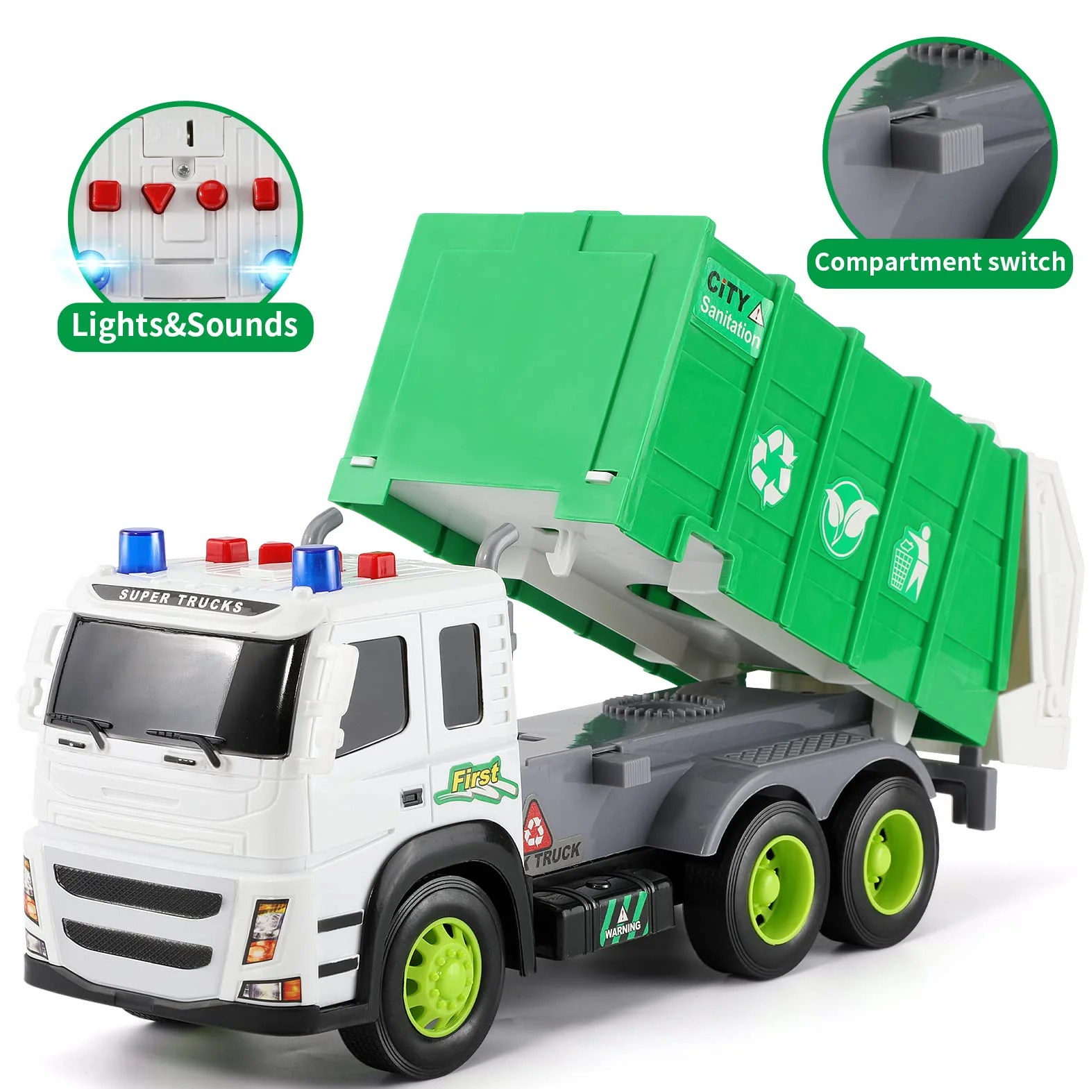 Camion Poubelle Jouets Éducatifs avec Lumière et Son, Voiture Cadeau Enfants 3-6 Ans