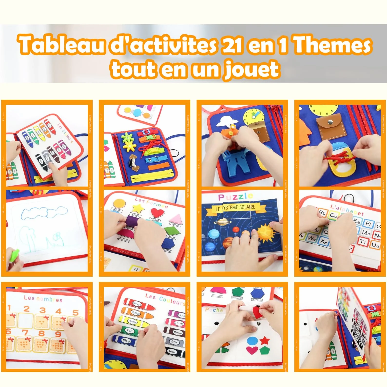 Busy Board en Francais Jeu educatif Montessori transportable Voyage - Jeu Enfant 1-5 Ans - Planche sensoriel motricite Bebe
