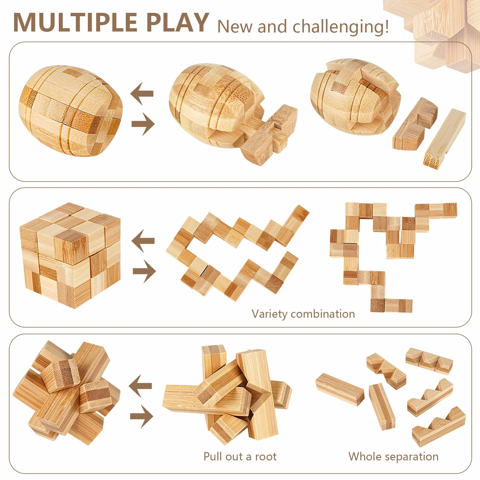 Casse Tête en Bois Set 9 Pièces - 3D Puzzle Classique - Jeu de Logique Éducatif pour Adulte et Enfant