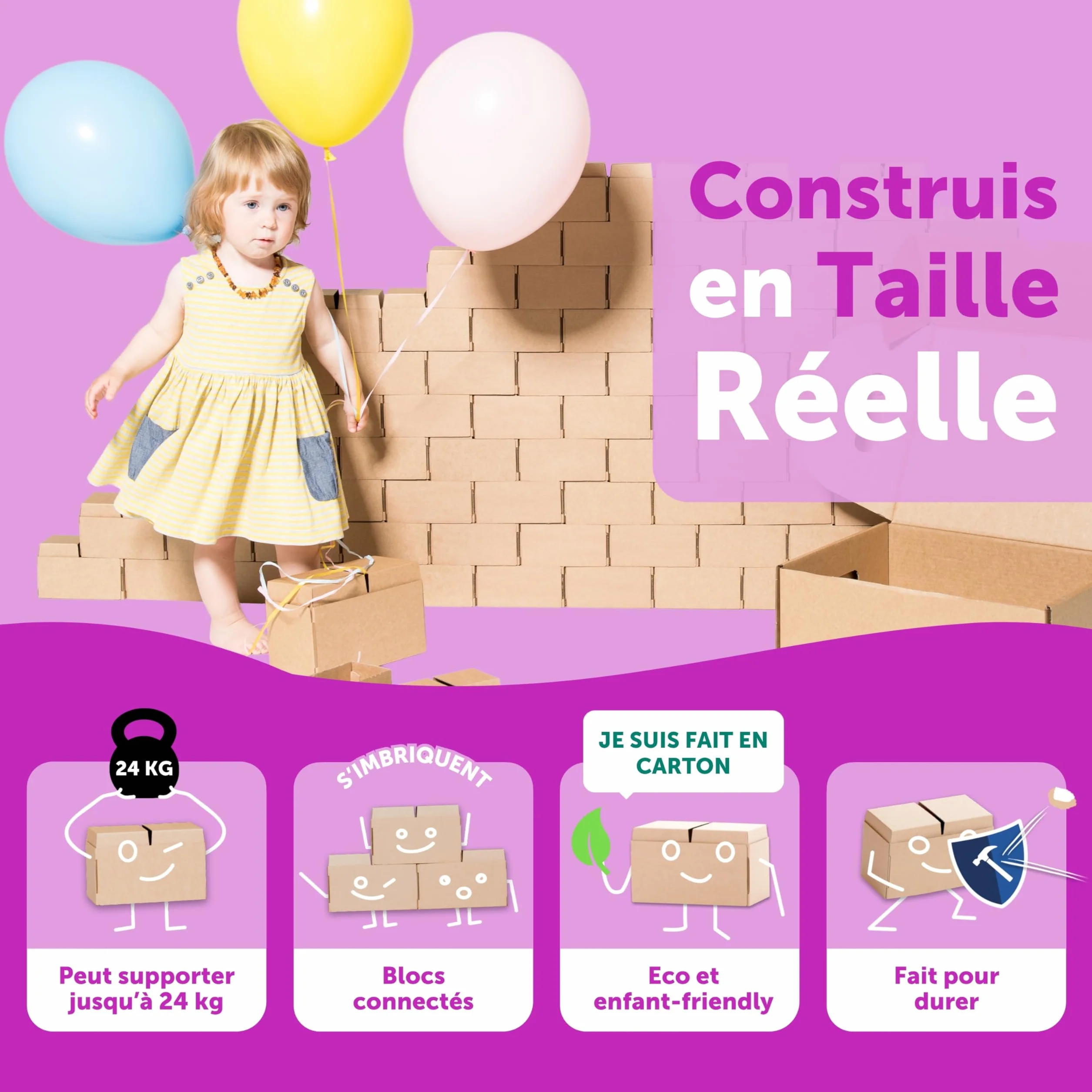 GIGI BLOKS Briques Géantes Carton Empilables Taille XL 96 Pièces Jeu Construction Enfant