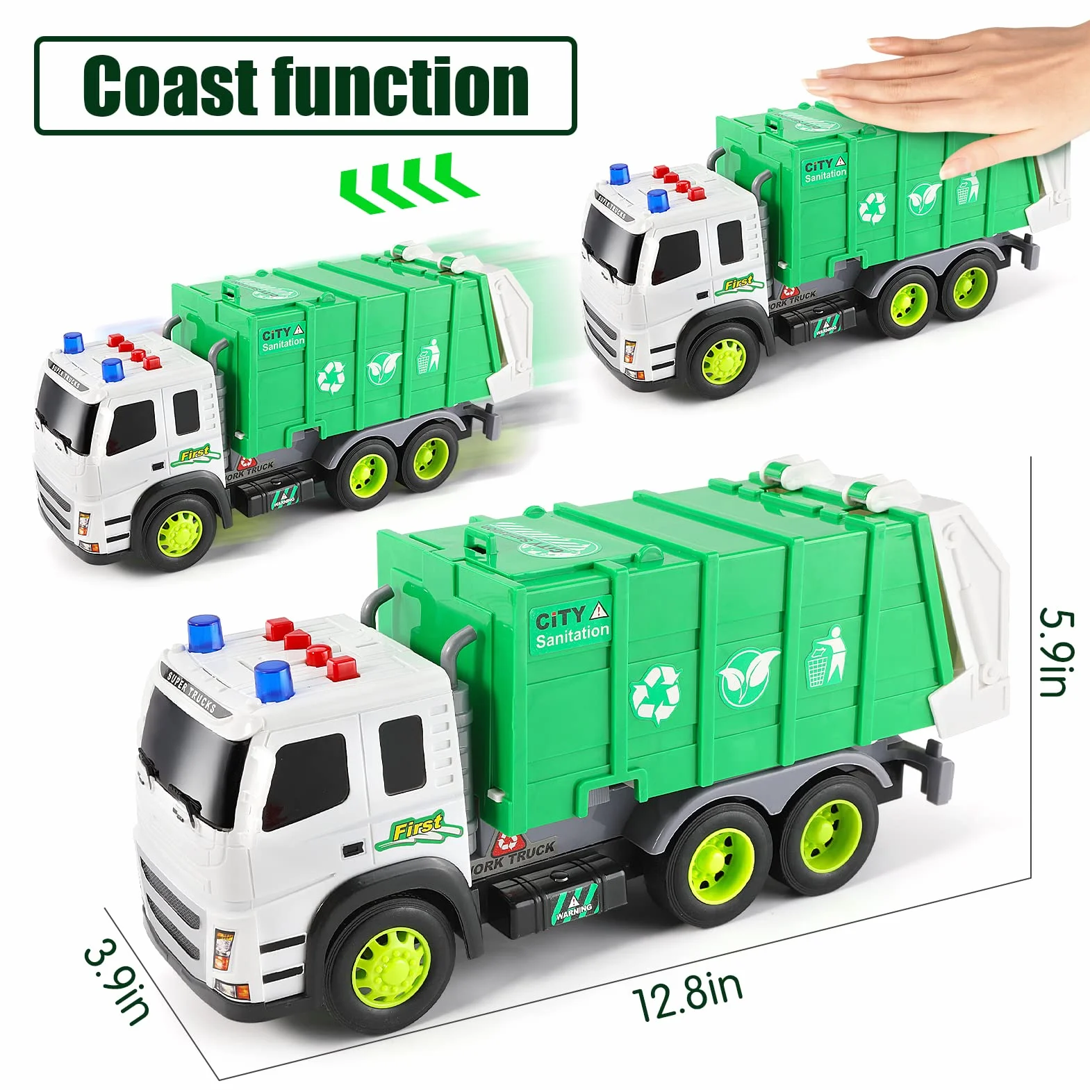 Camion Poubelle Jouets Éducatifs avec Lumière et Son, Voiture Cadeau Enfants 3-6 Ans
