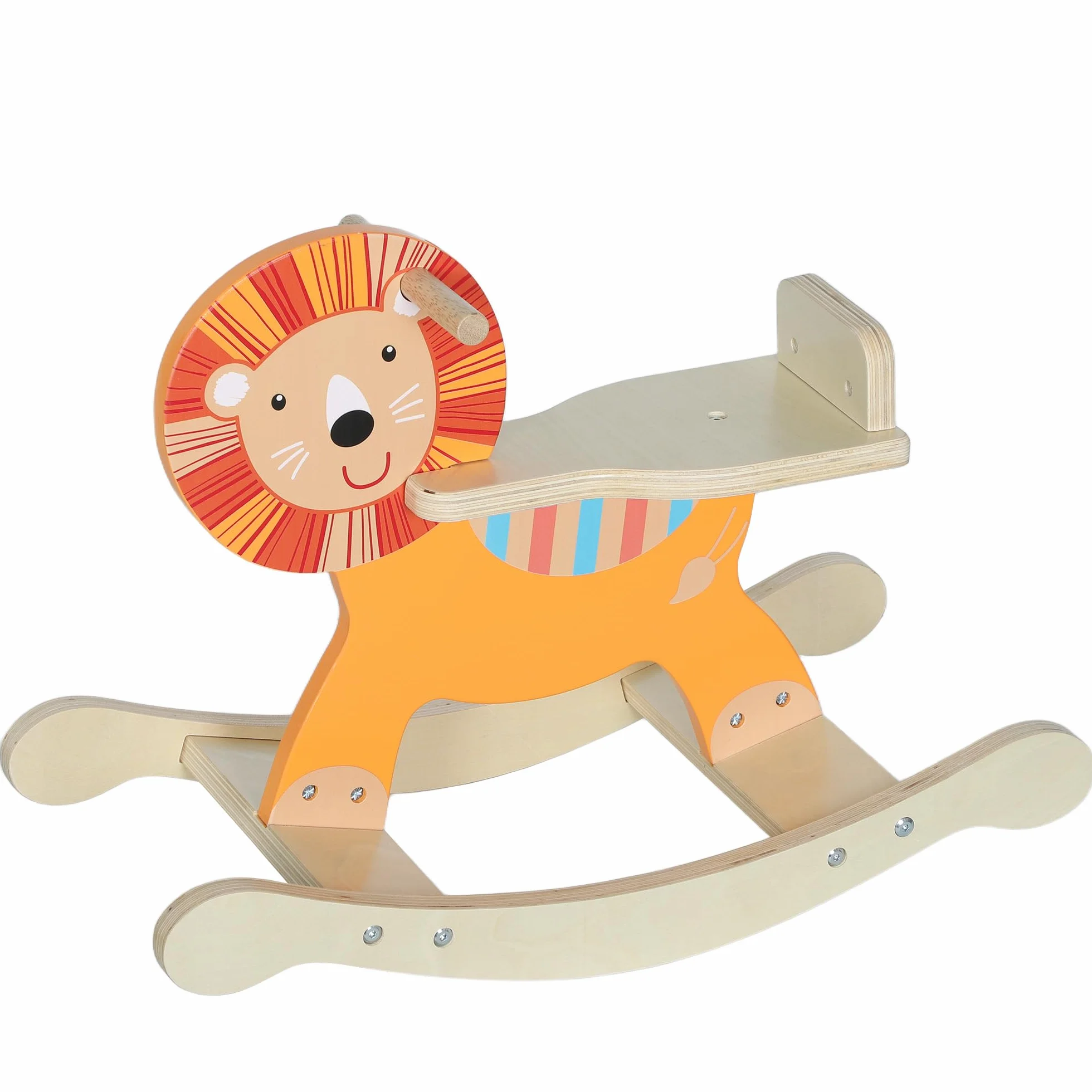 AIYAPLAY Cheval à Bascule en Bois pour Enfants 2-5 Ans, Jouet à Bascule Lion avec Guidon, Orange