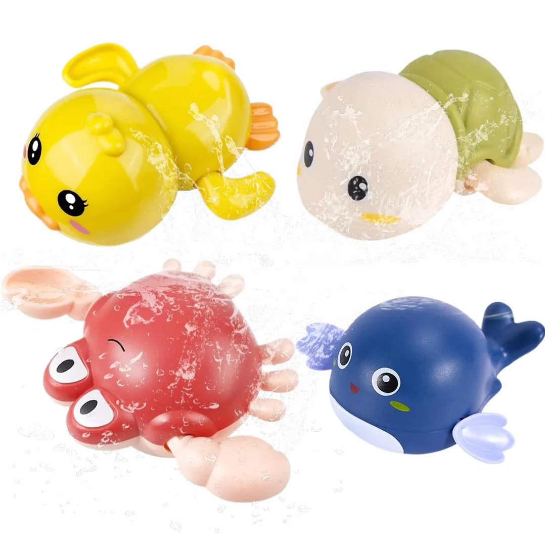 Jouet de Bain Bébé 4 Pièces Animaux Flottants à Remonter Piscine