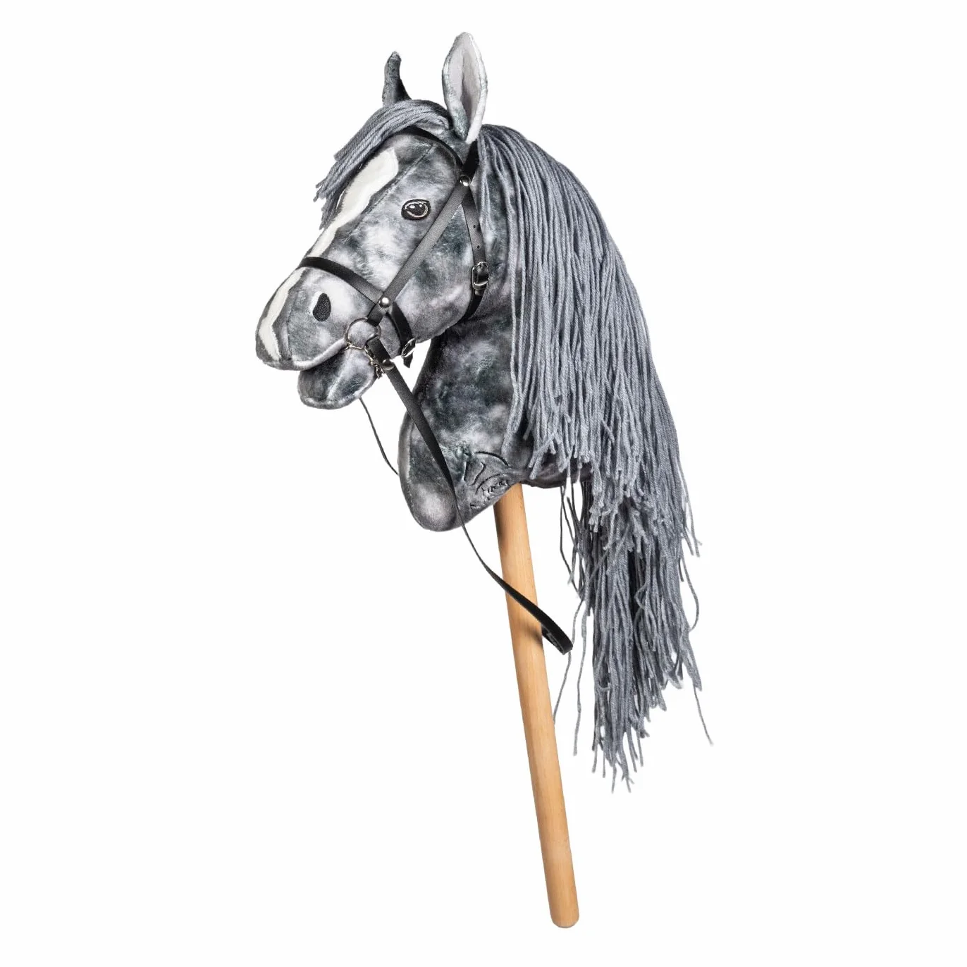 HKM HC Hobby Horse Clara Ensemble cheval gris marbré avec bonnet anti-mouches et licol tricot