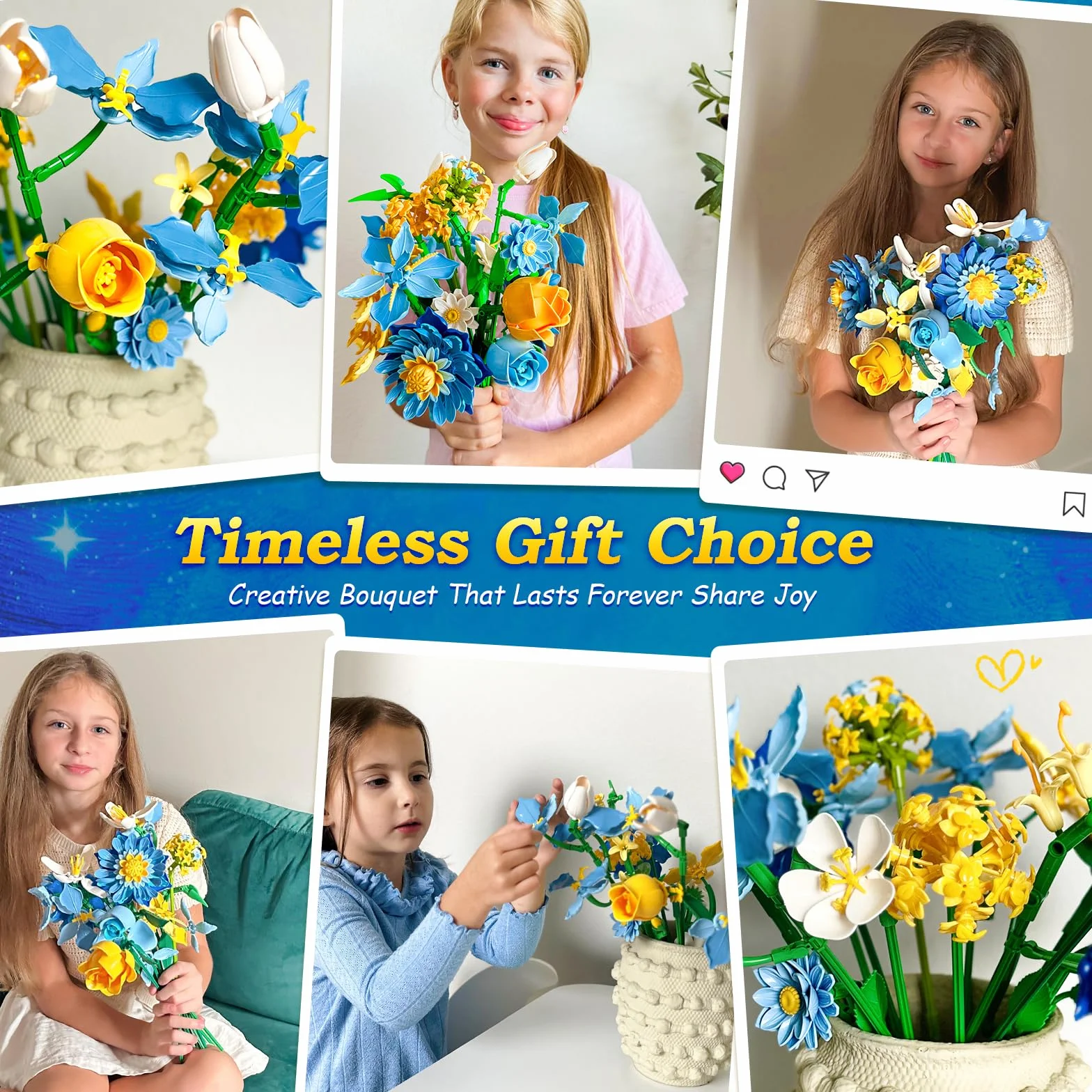 Starry Blooms Ensemble de Construction de Bouquet de Fleurs Compatible avec Lego Dahlia Roses pour Décor Maison