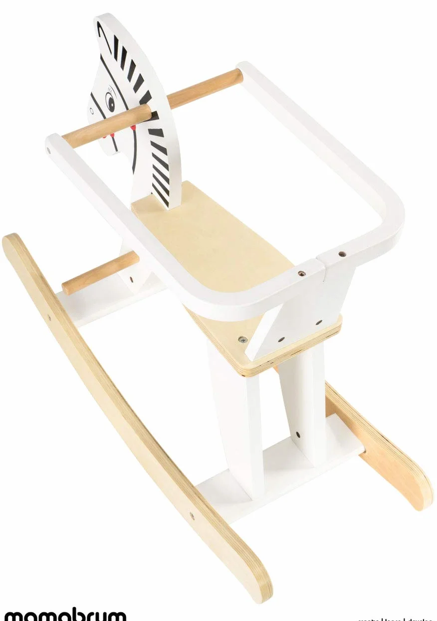 Mamabrum Cheval à Bascule en Bois 48 x 26 x 68 cm Jouet Traditionnel avec Anneaux de Protection Démontables