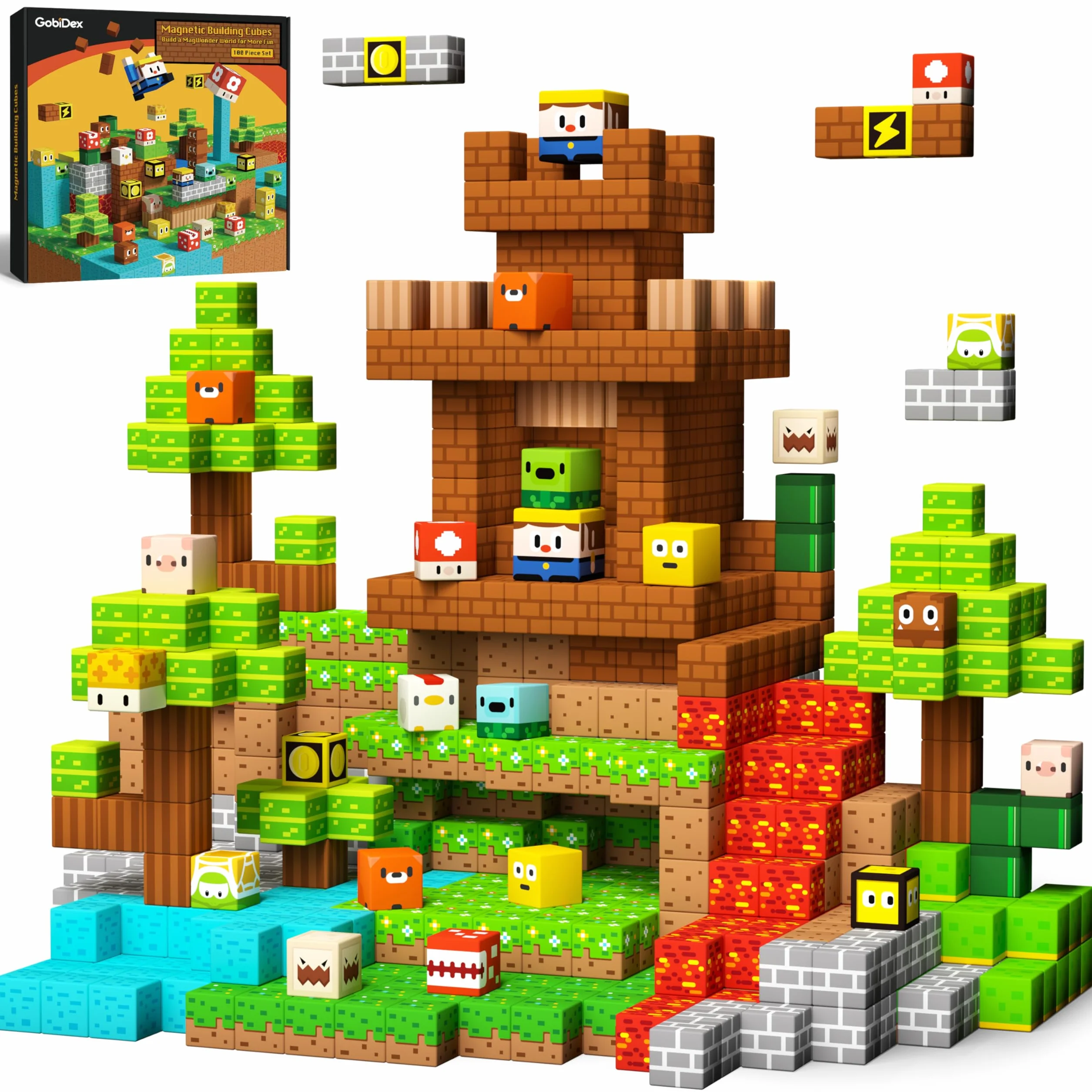 GobiDex Construction Magnetique Enfant 100 Pièces, Cubes Magnétiques, Cadeau pour Enfant 3-12 Ans