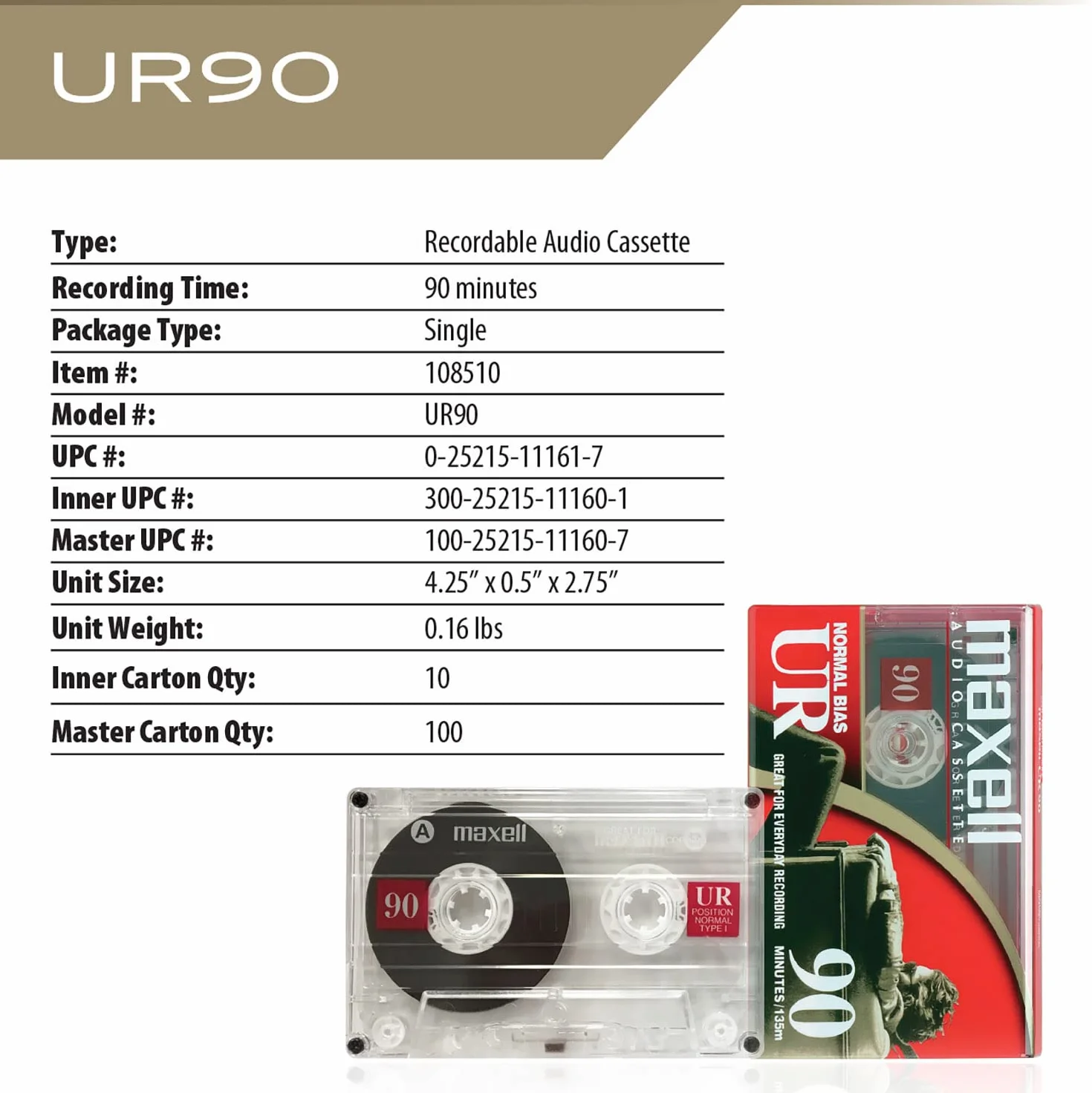 Maxell Lot de 2 Cassettes Audio UR-90 Noir 60 Min IEC Type 1