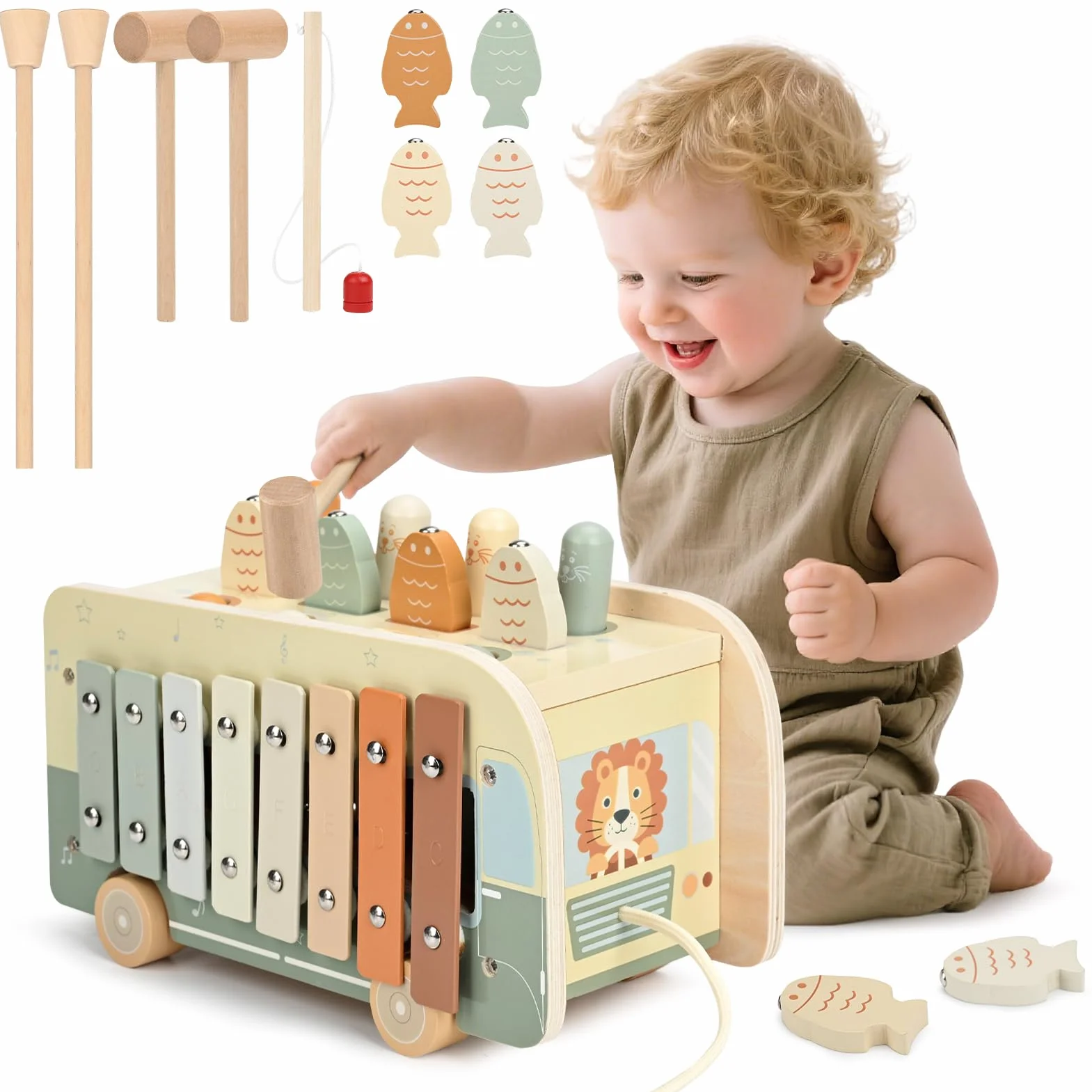Vanplay Jouet Montessori 7 en 1 Xylophone Bebe en Bois pour Enfant 1 2 3 4 Ans