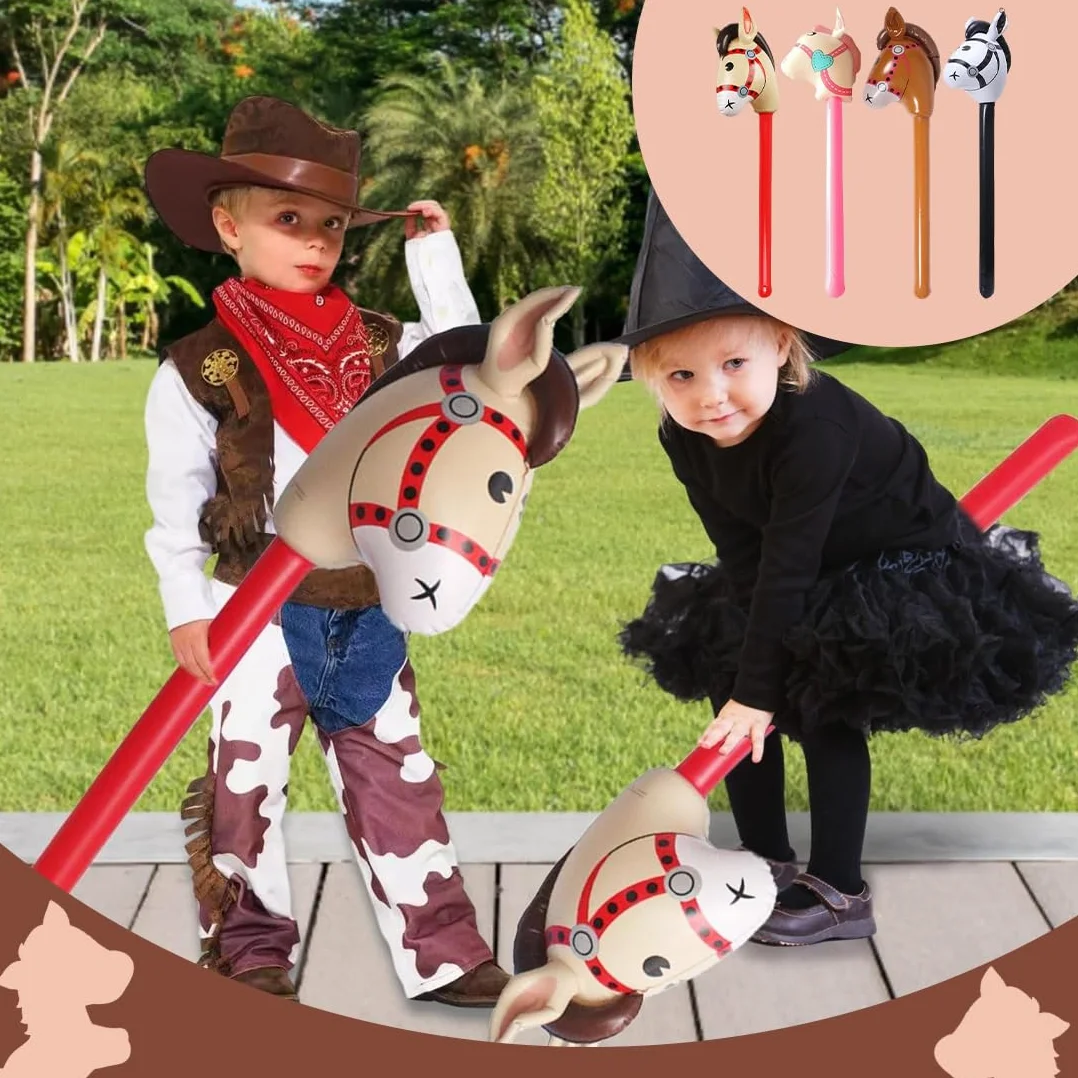 XPEX Gonflable Cheval Bâton Jouets 4 Pièces Accessoires Scène Cadeau Enfants Noir Rose Rouge Marron