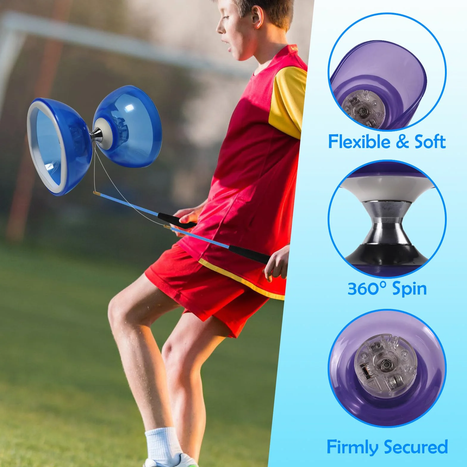 Jouet Yoyo Diabolo à Triple roulement avec Poteau Professionnel