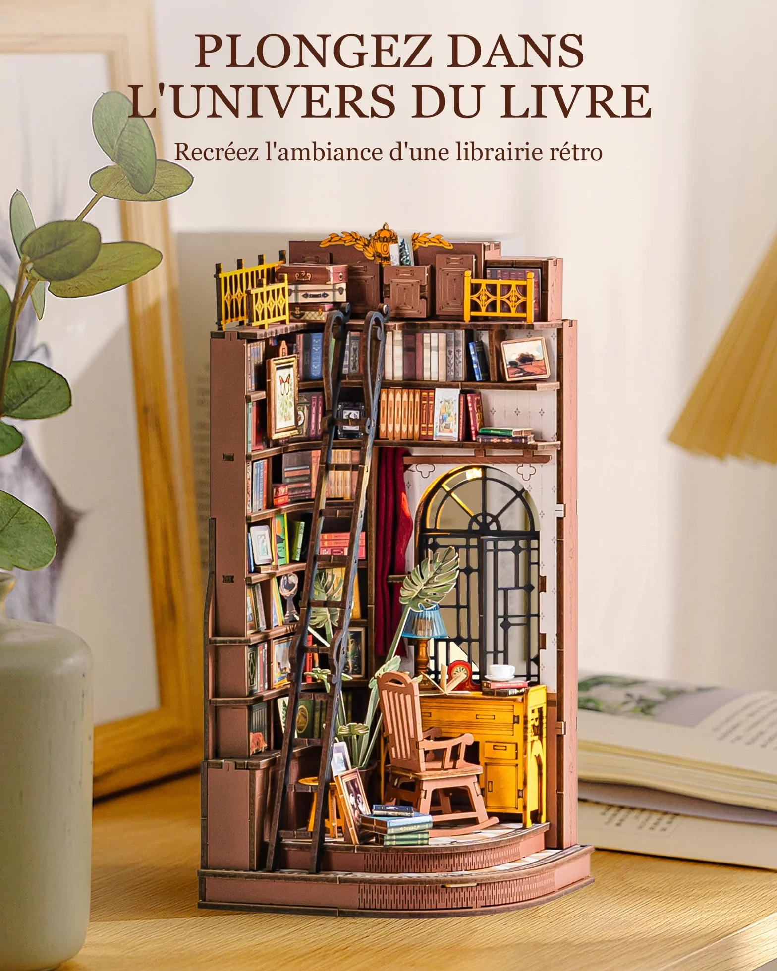 Rolife Book Nook Kit Maison Miniature à Construire DIY en Bois avec Lumières Silent Corner Study 3D Puzzle