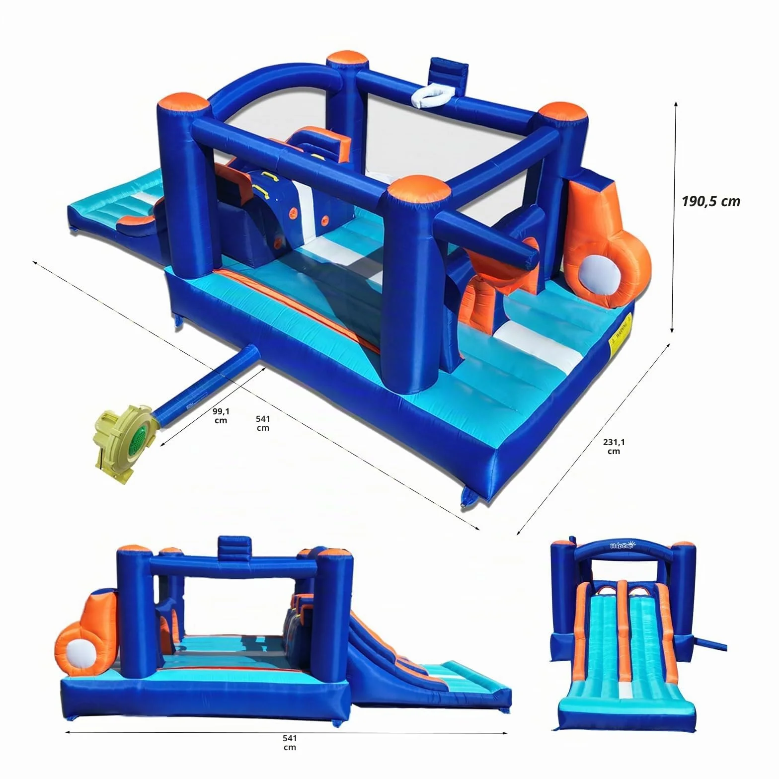 Château Gonflable 5.2x2.3x1.8m Double Toboggans Trampoline Tunnel Murs d'escalade 4 Enfants 3-10 Ans Intérieur Extérieur