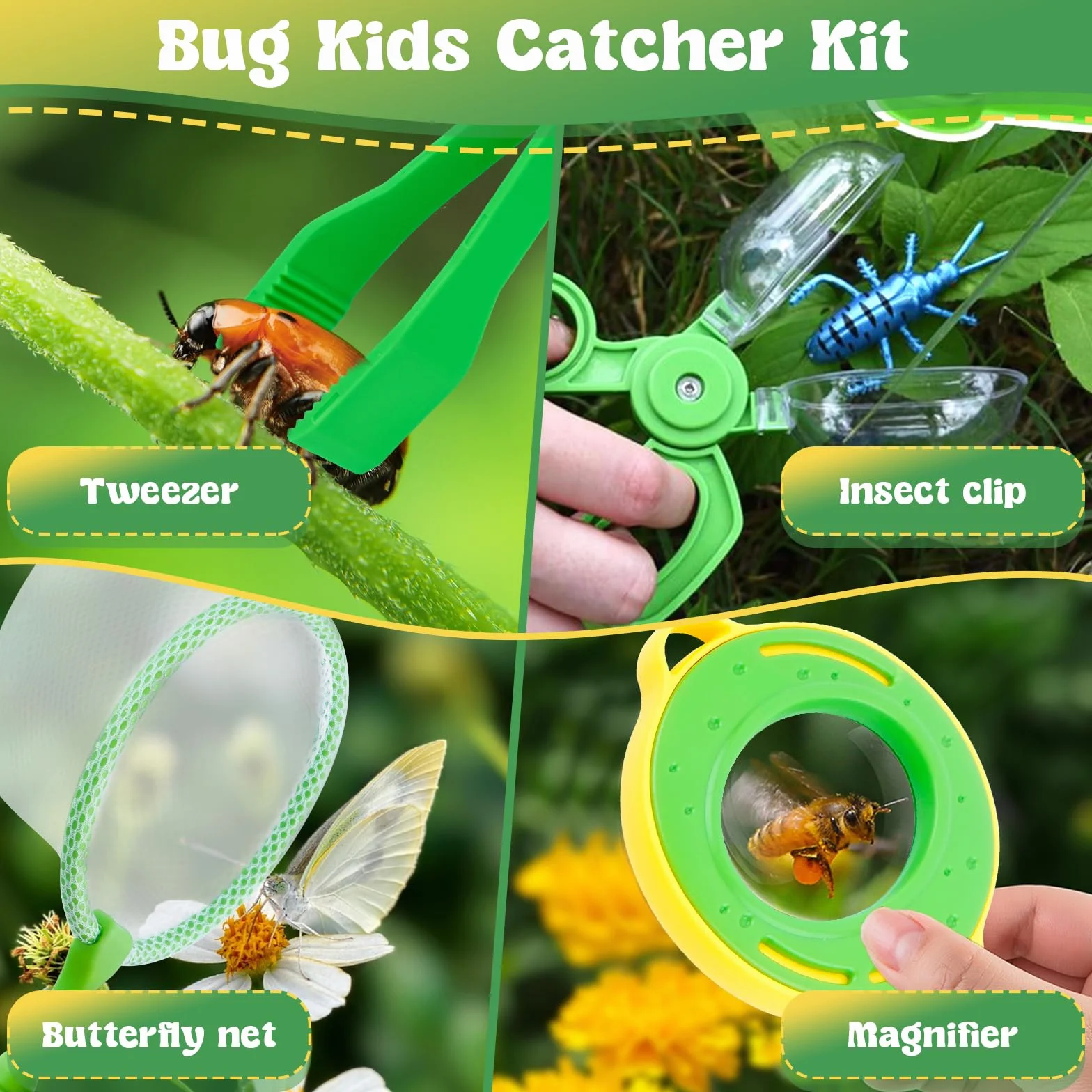 Kit Exploration Enfant Jeux Exterieur Attrape Insecte Boite Insectes 12 Faux Insectes Loupe Rotative 360 Garçon Fille 3-8 Ans