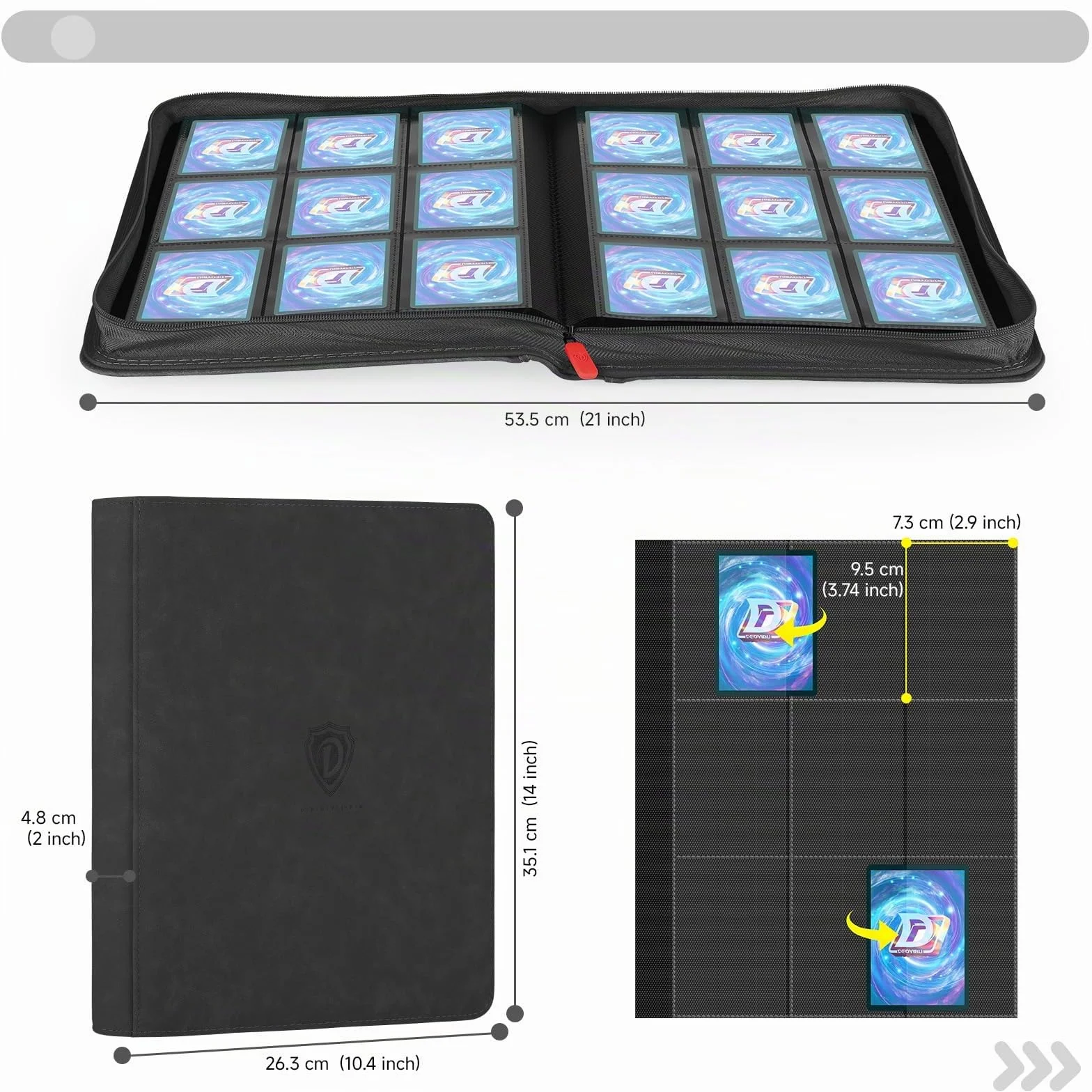 Classeur de cartes 9 poches 360 cartes collectionner album double face fermeture éclair MTG TCG noir