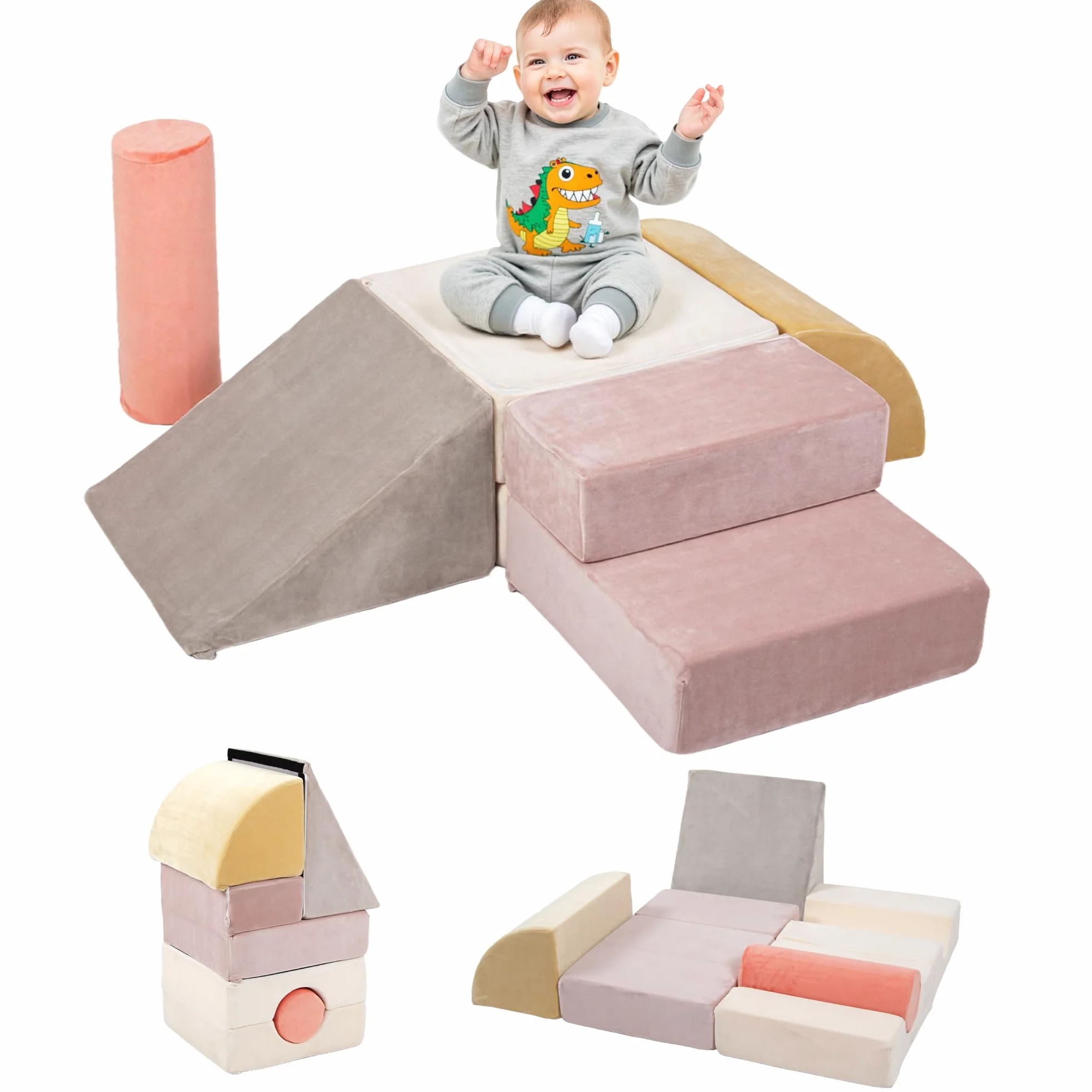 BanaSuper Parcours Motricité Bébé Pliable, 5 Modules en Mousse Douce, Tapis de Jeu & Blocs d'Escalade, Rose