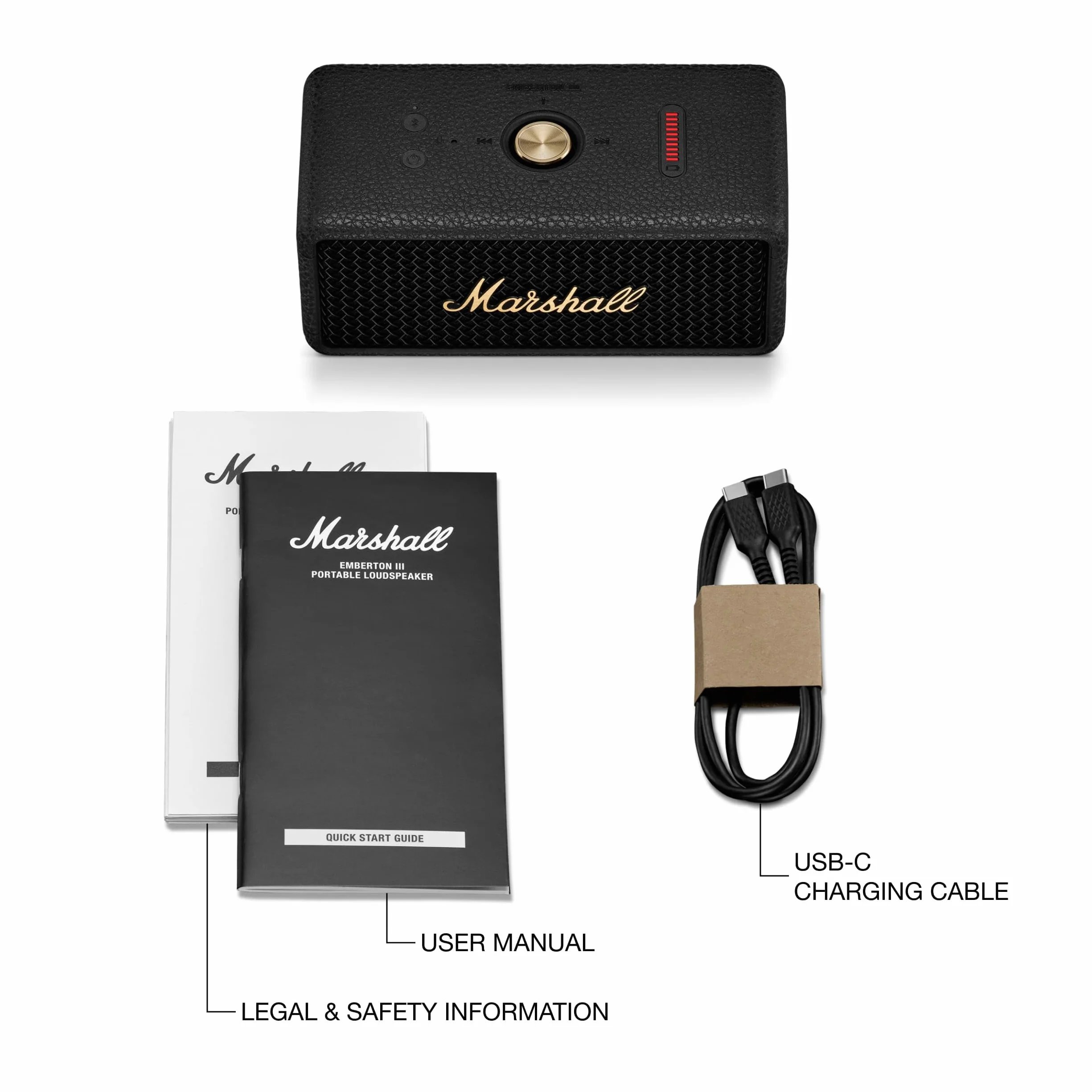 Marshall Emberton III Enceinte Bluetooth Portable, IP67, 32h Autonomie, Charge Rapide, Noir et Laiton